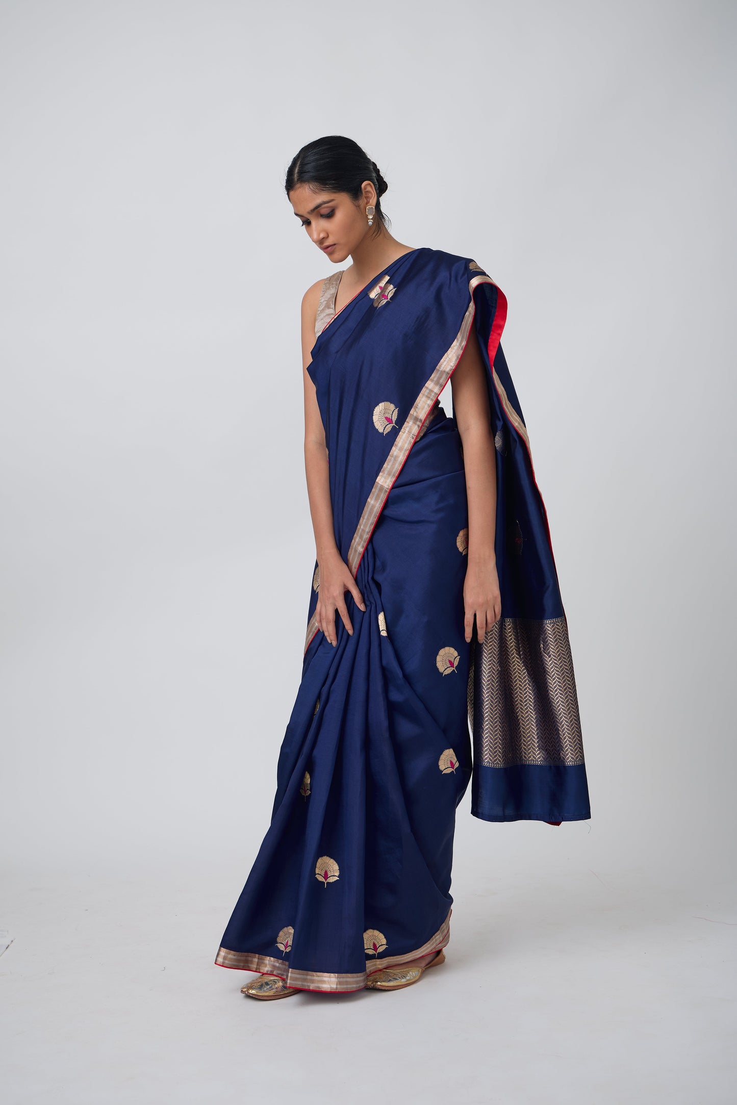 Booti - Navy Blue Silk Saree