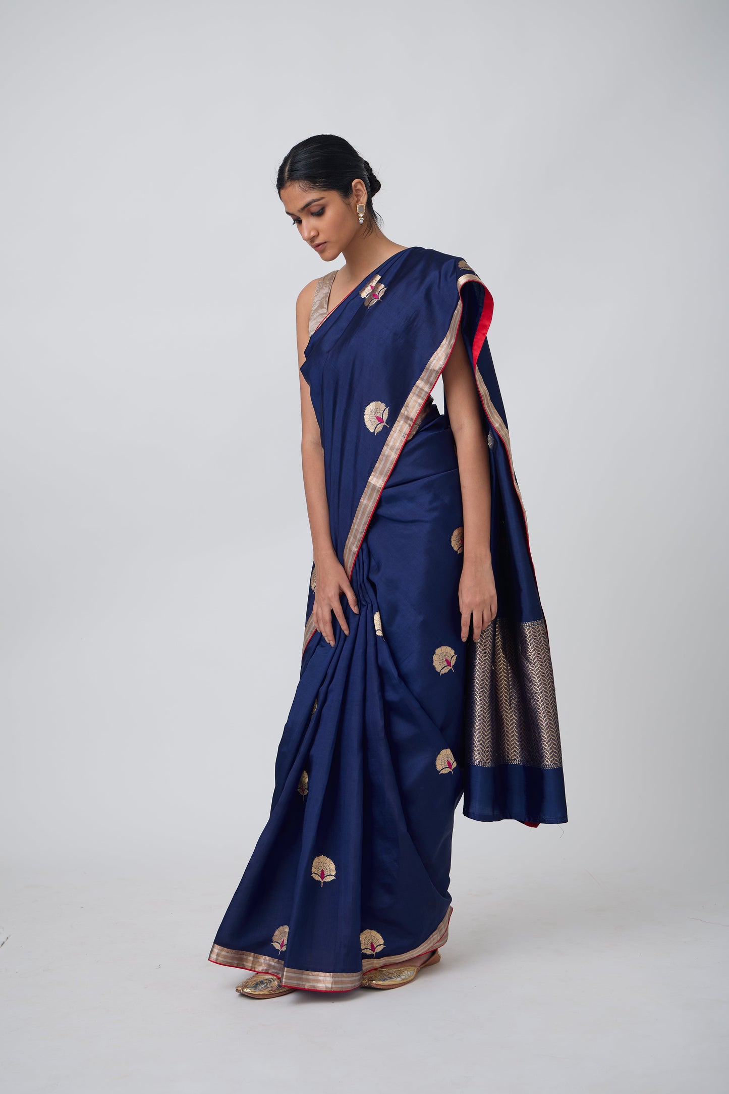 Booti - Navy Blue Silk Saree
