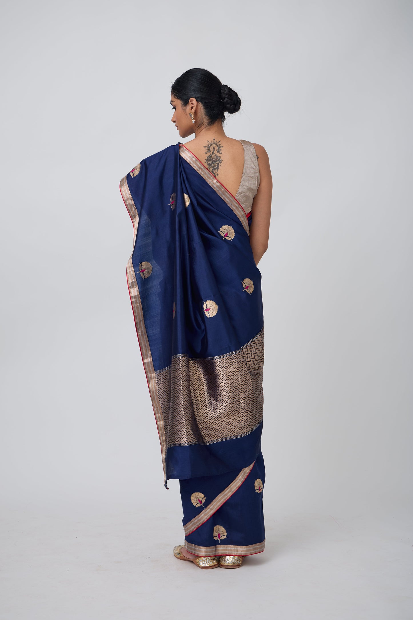 Booti - Navy Blue Silk Saree