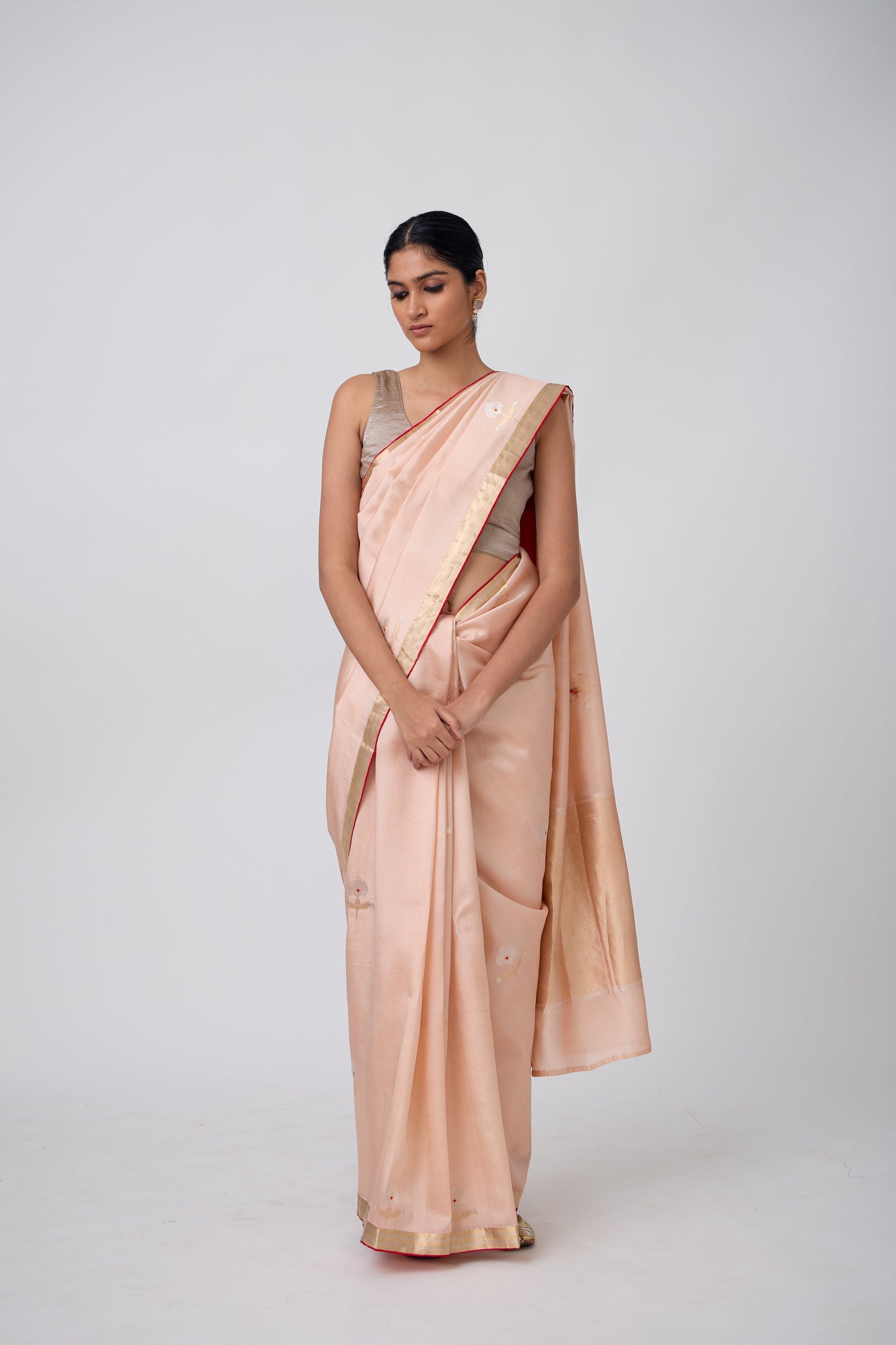 Booti - Peach Silk Saree,