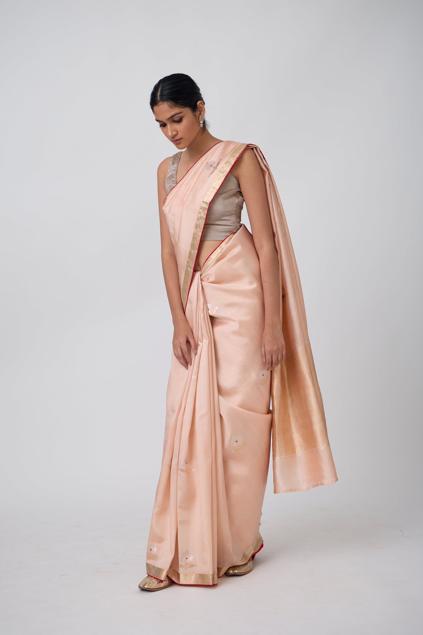 Booti - Peach Silk Saree,