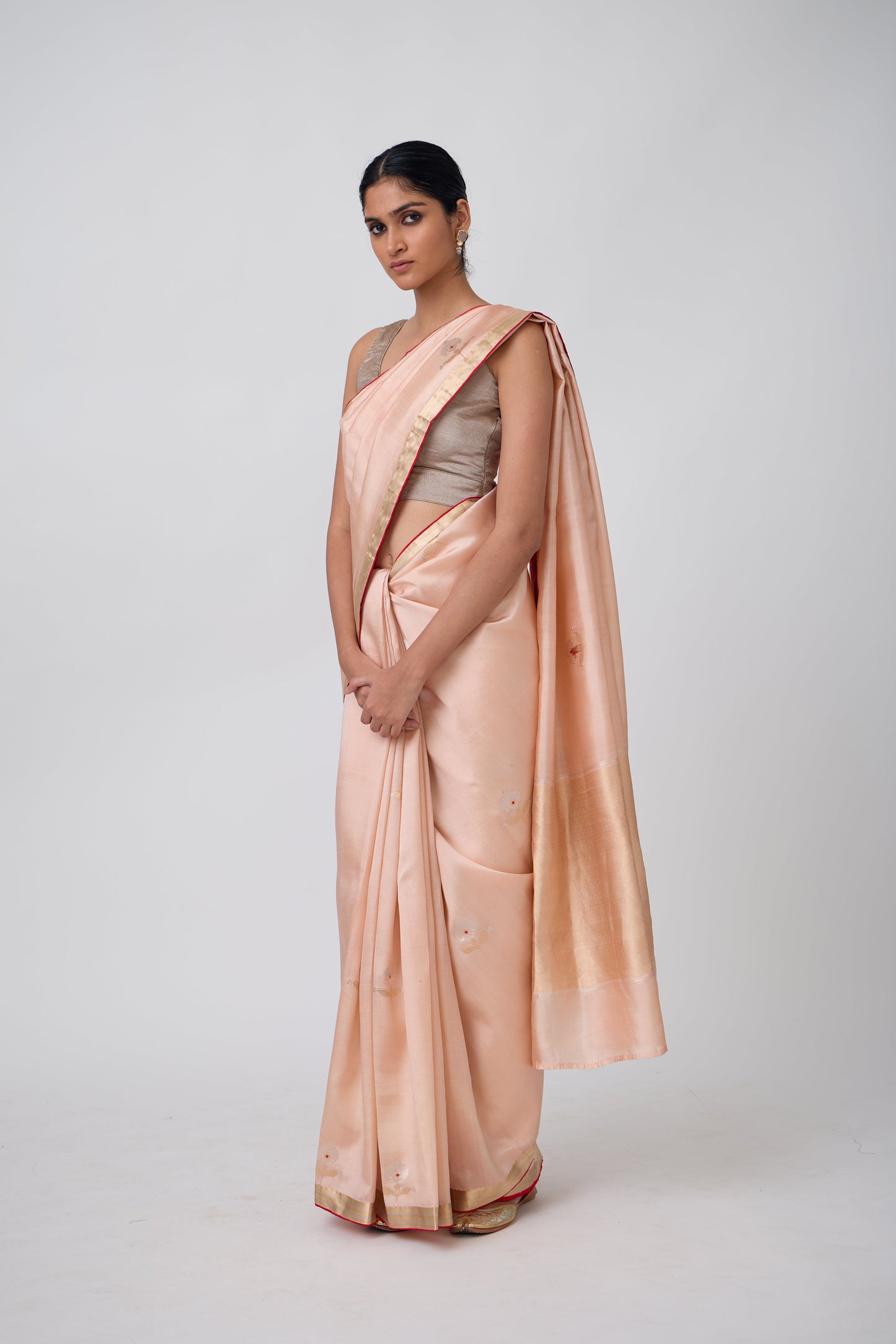 Booti - Peach Silk Saree,