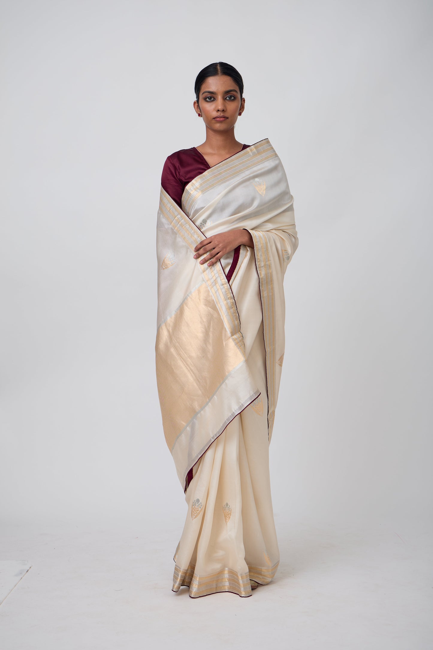Booti - Beige Silk Saree,