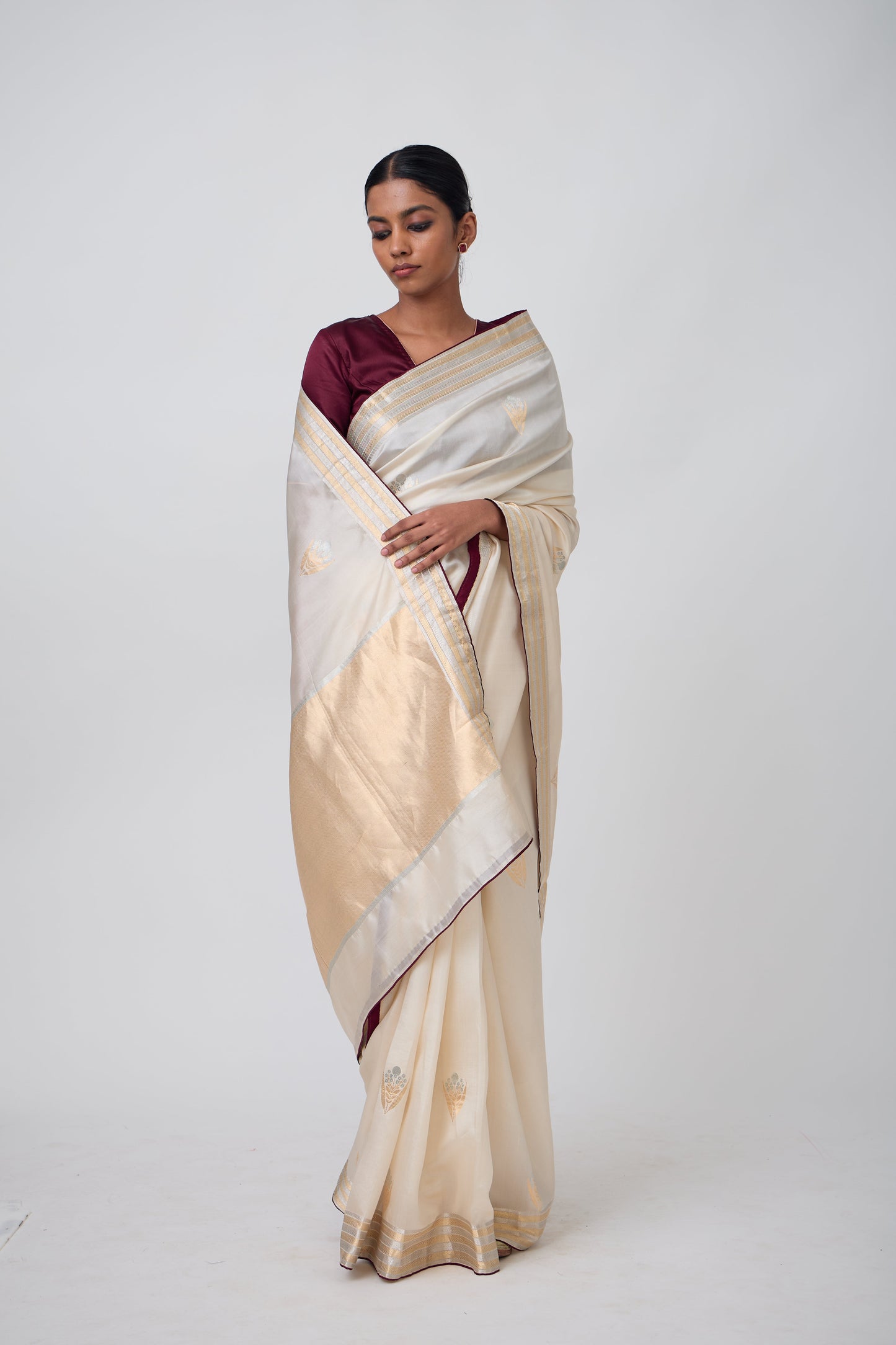 Booti - Beige Silk Saree,