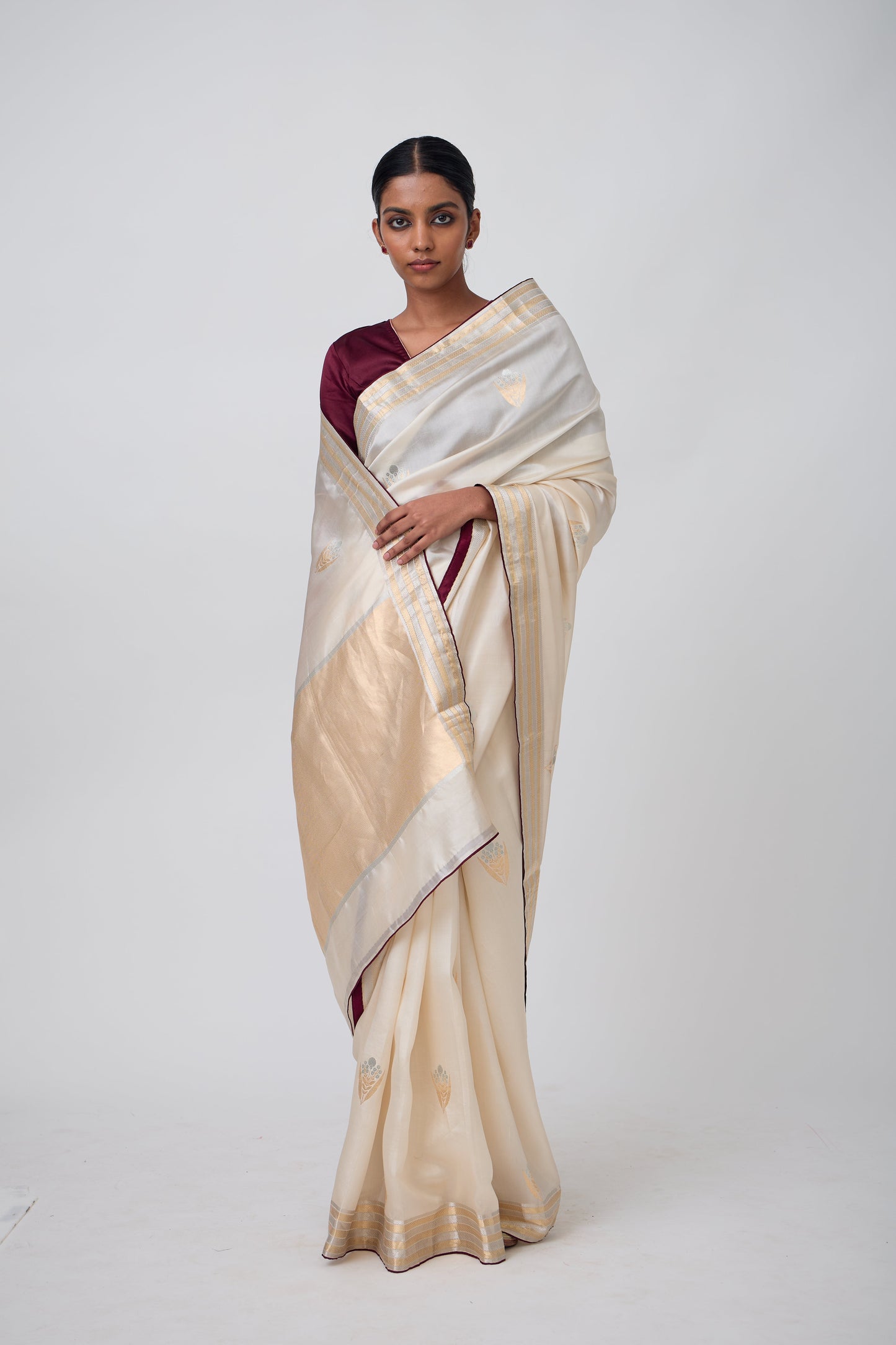 Booti - Beige Silk Saree,