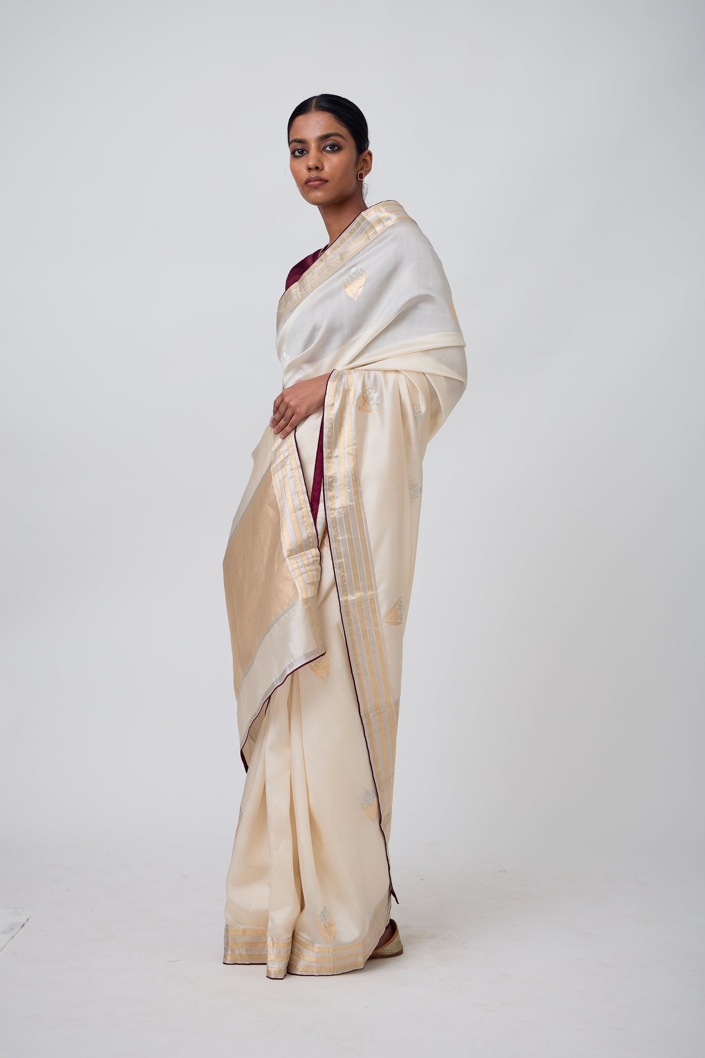 Booti - Beige Silk Saree,