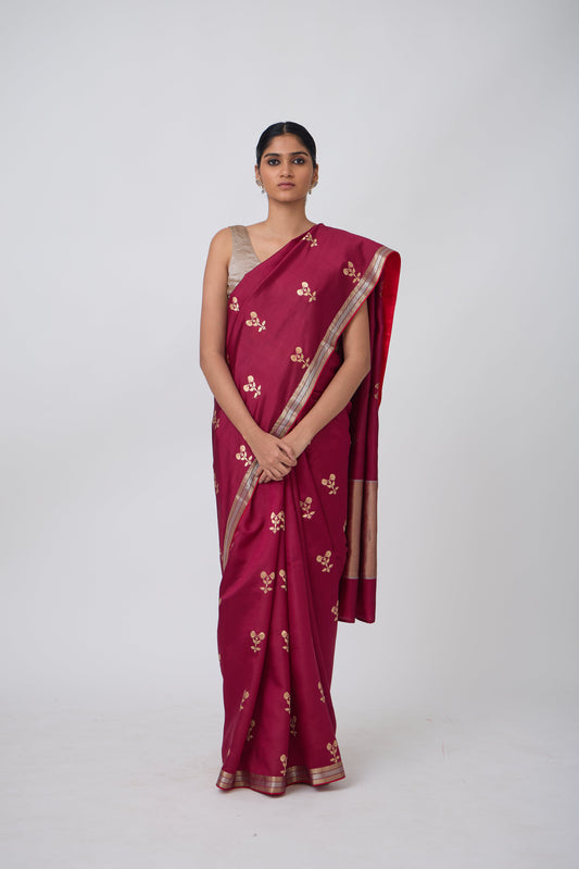 Booti - Wine Silk Saree