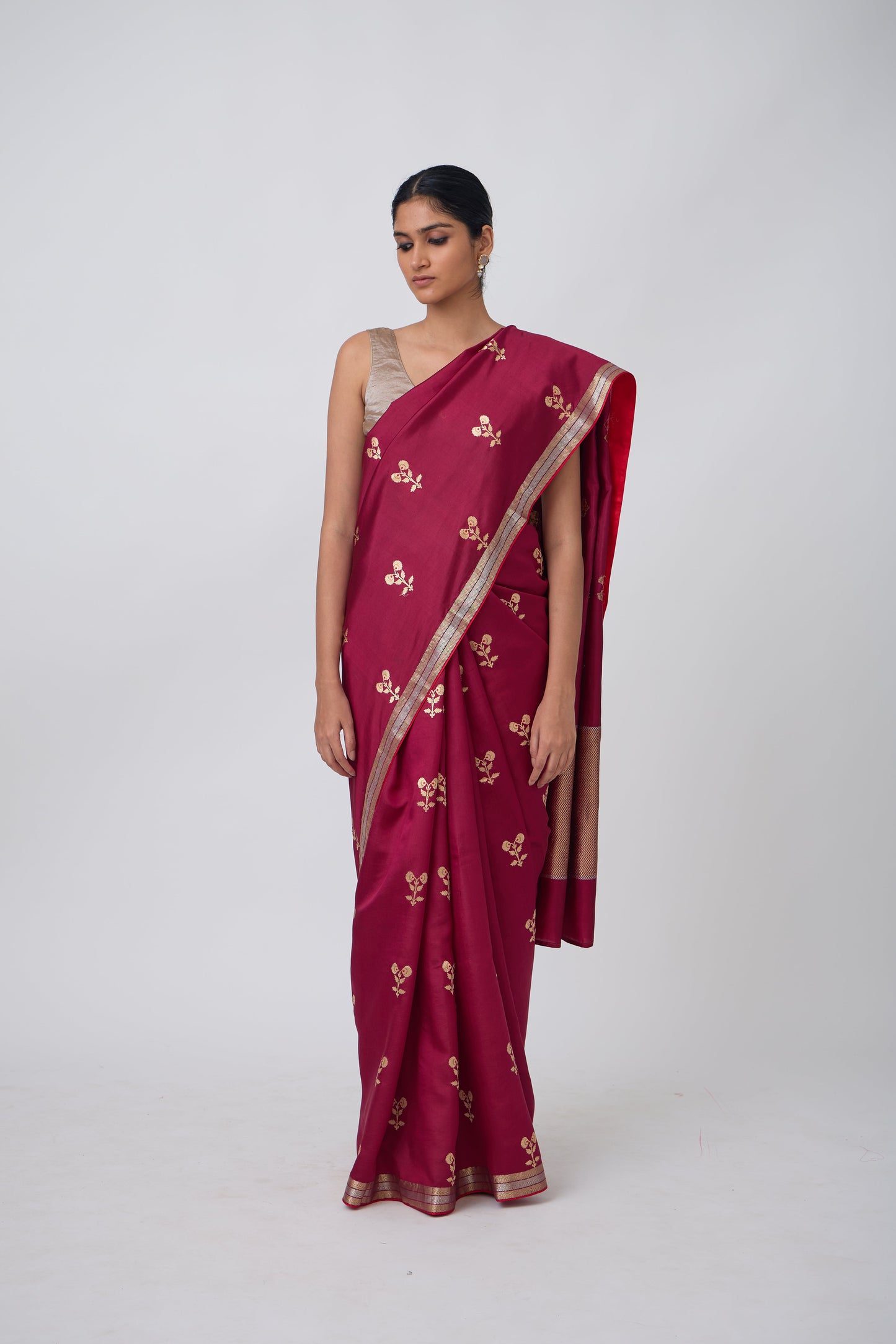 Booti - Wine Silk Saree