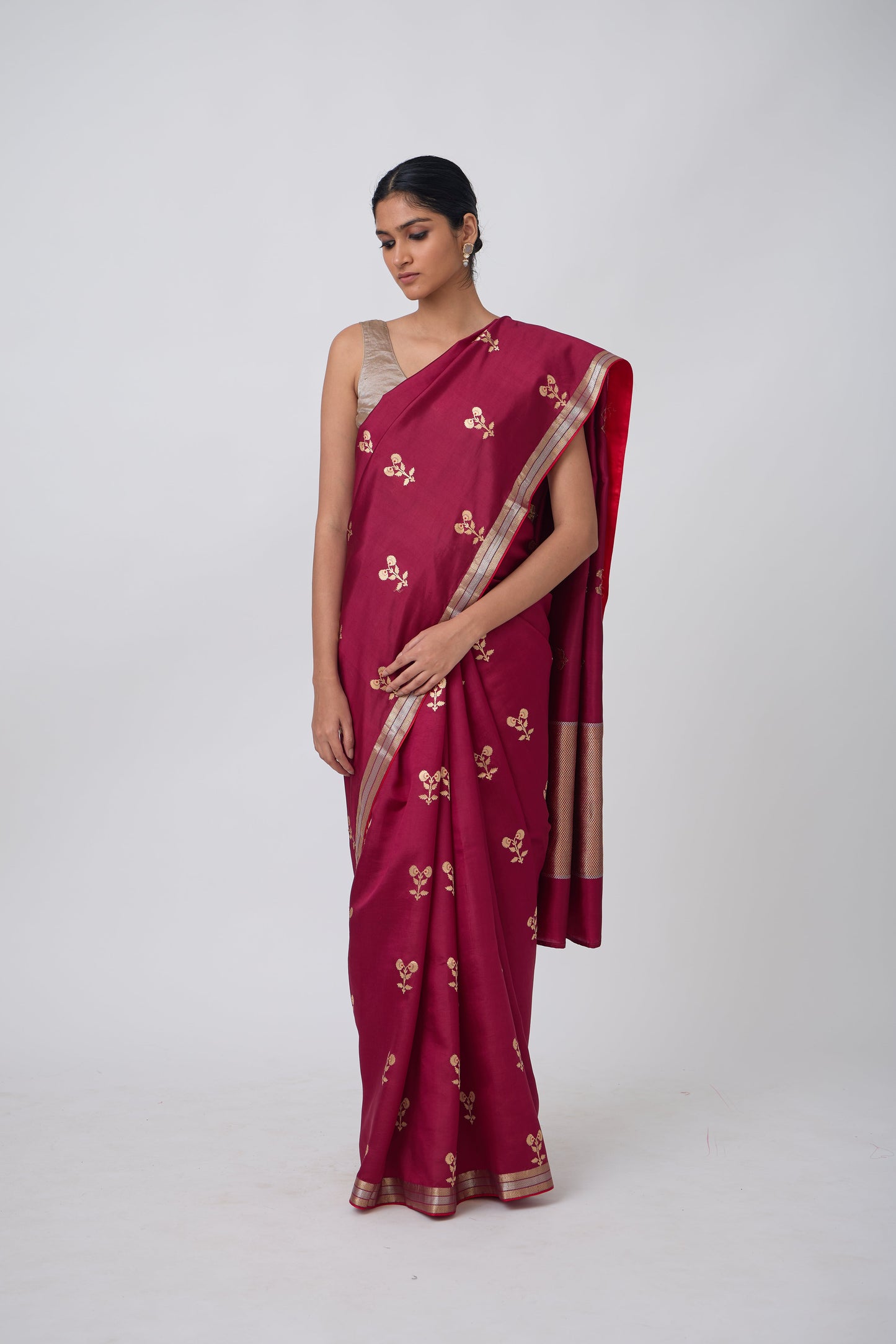 Booti - Wine Silk Saree