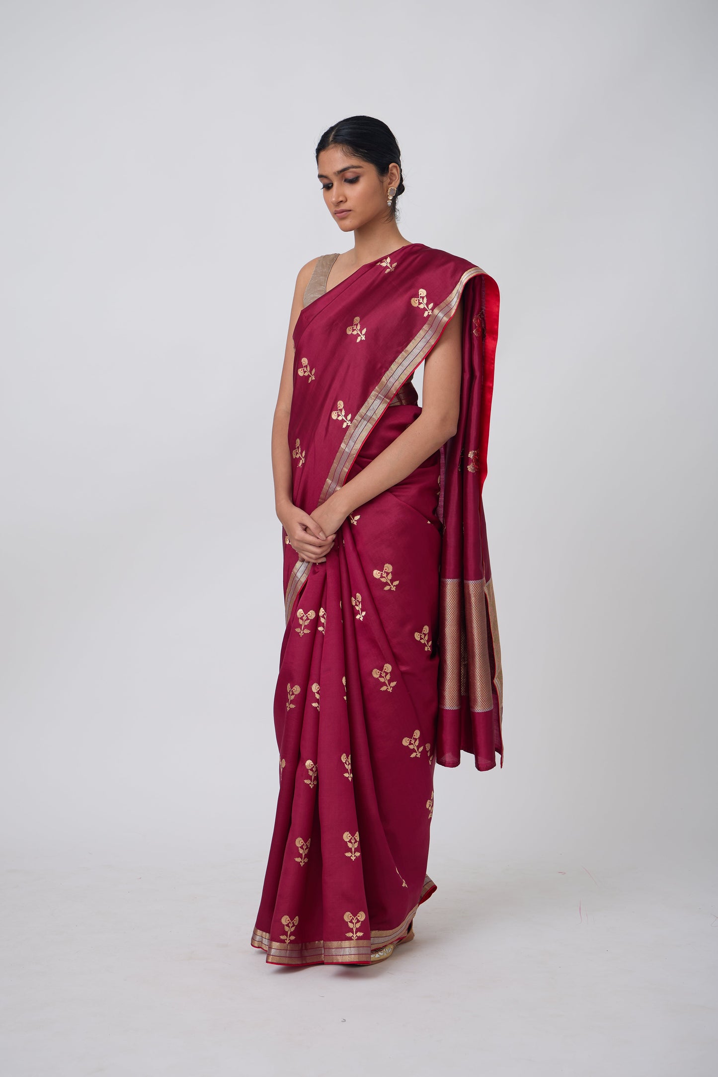 Booti - Wine Silk Saree