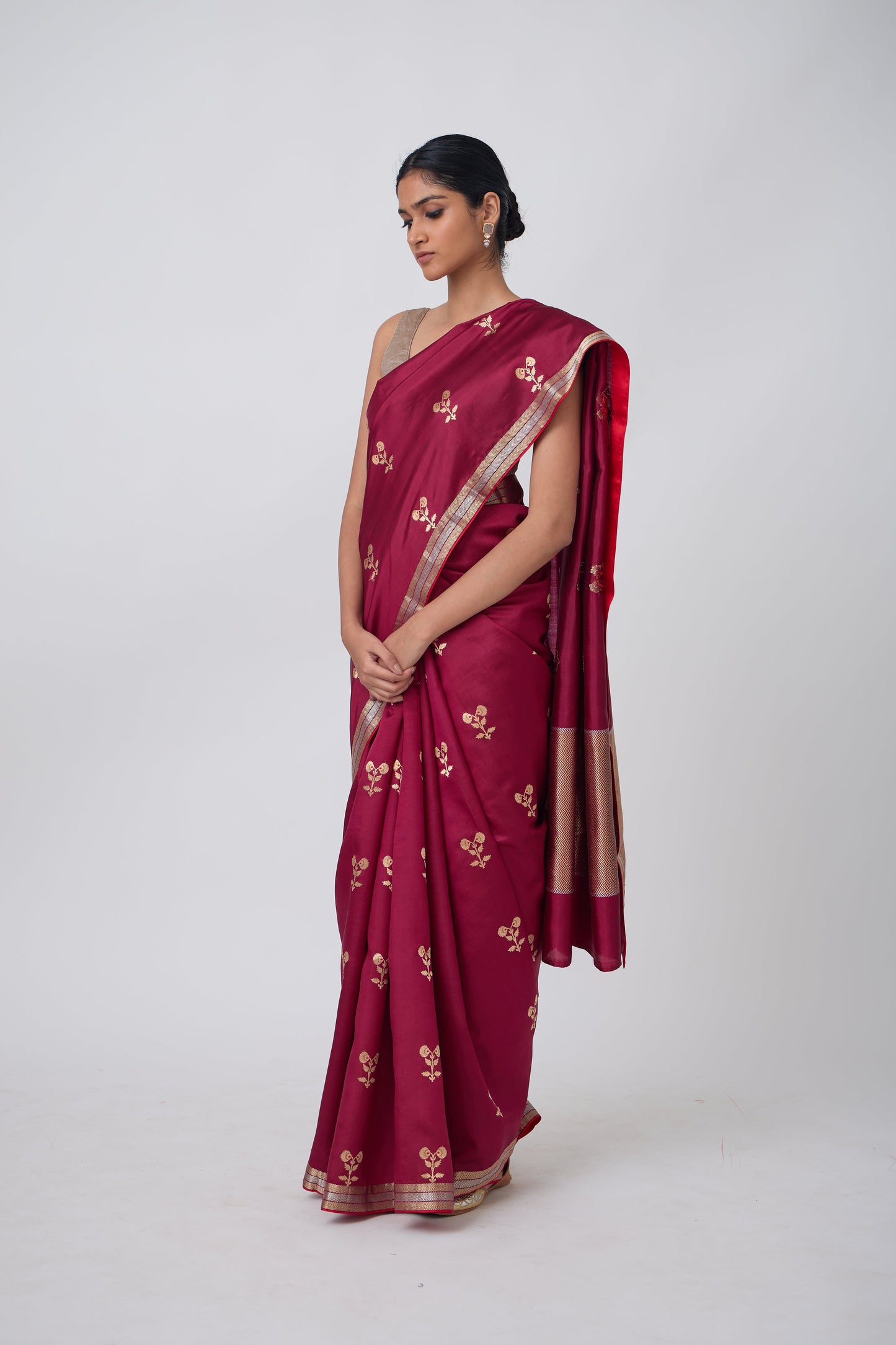 Booti - Wine Silk Saree