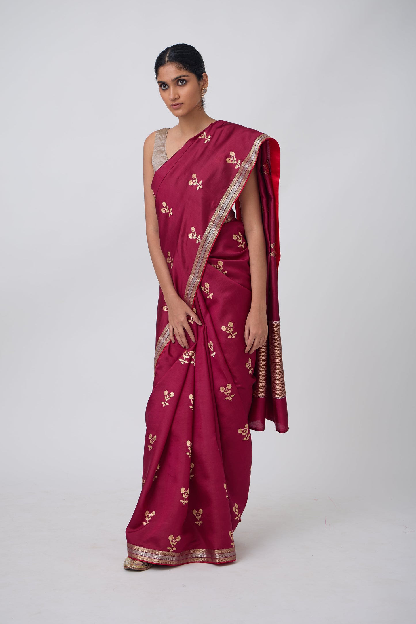 Booti - Wine Silk Saree