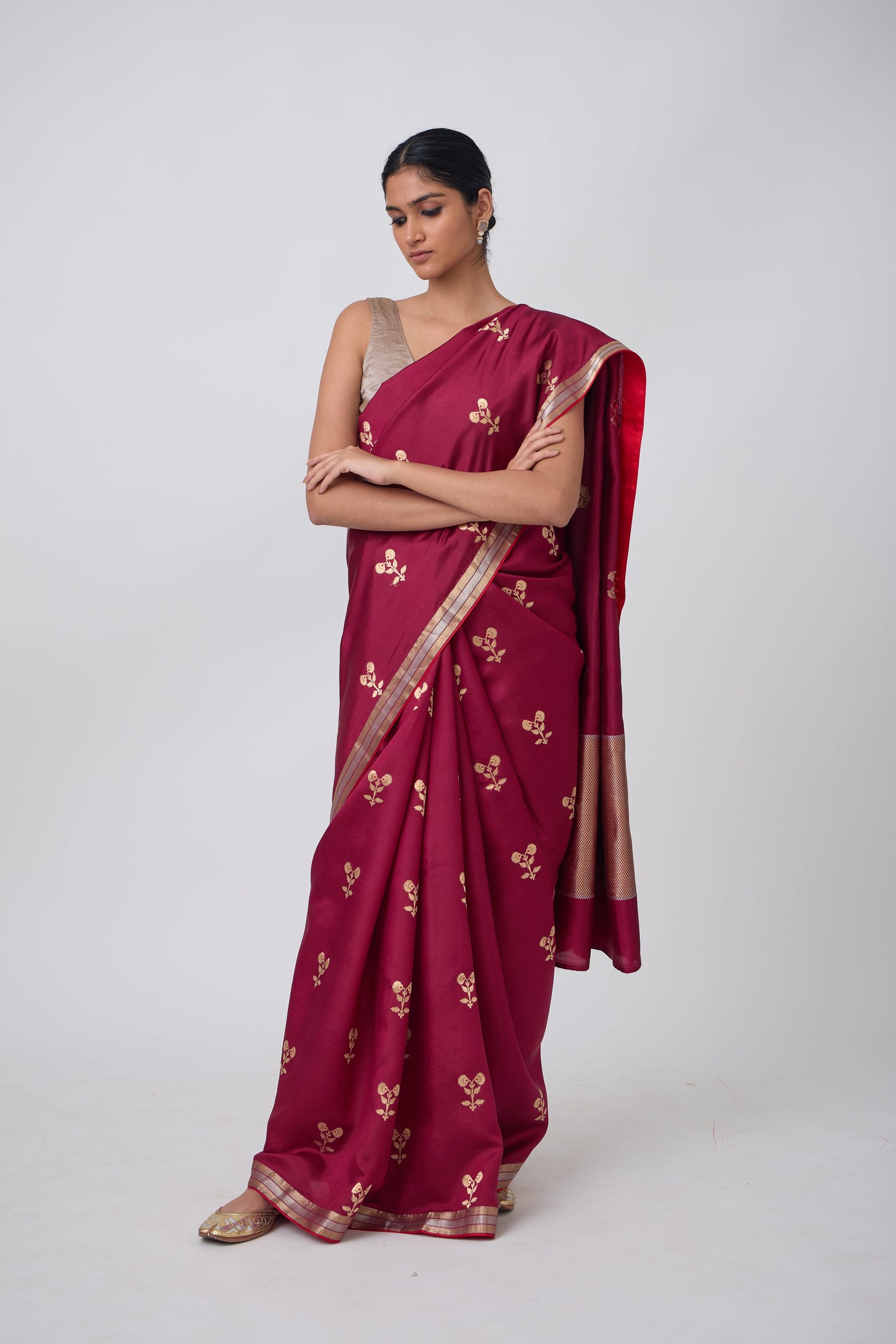 Booti - Wine Silk Saree