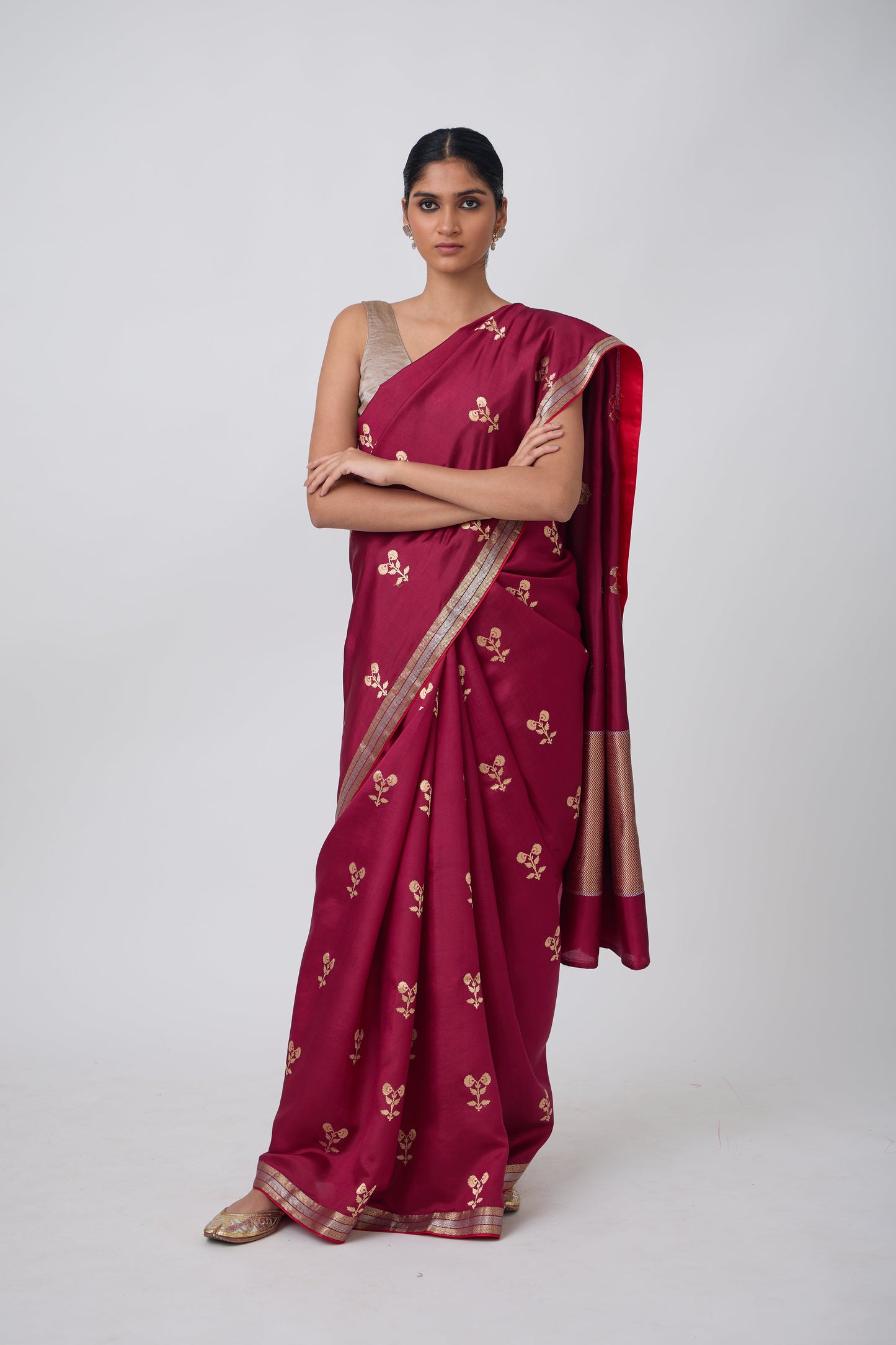 Booti - Wine Silk Saree