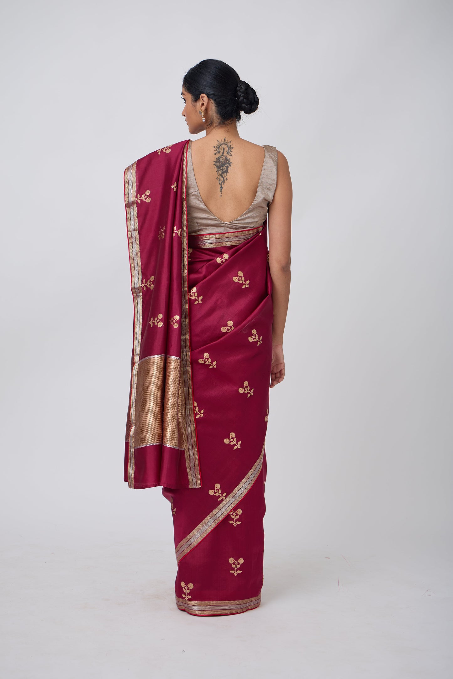 Booti - Wine Silk Saree