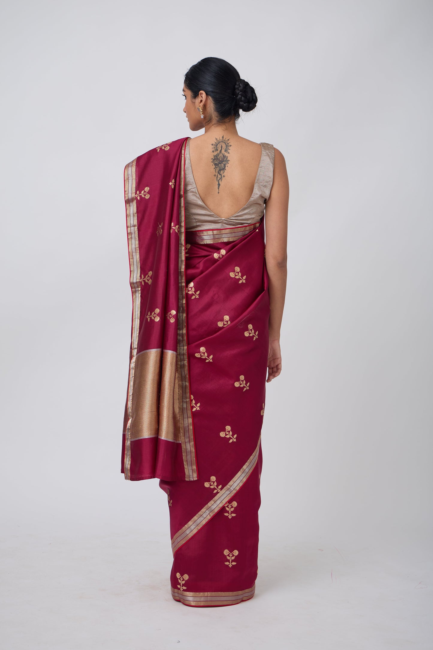 Booti - Wine Silk Saree