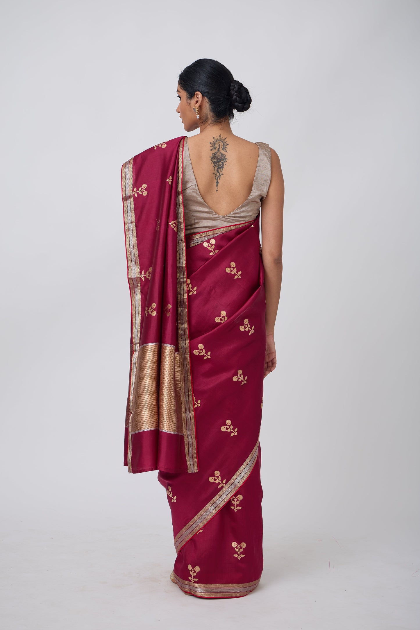 Booti - Wine Silk Saree