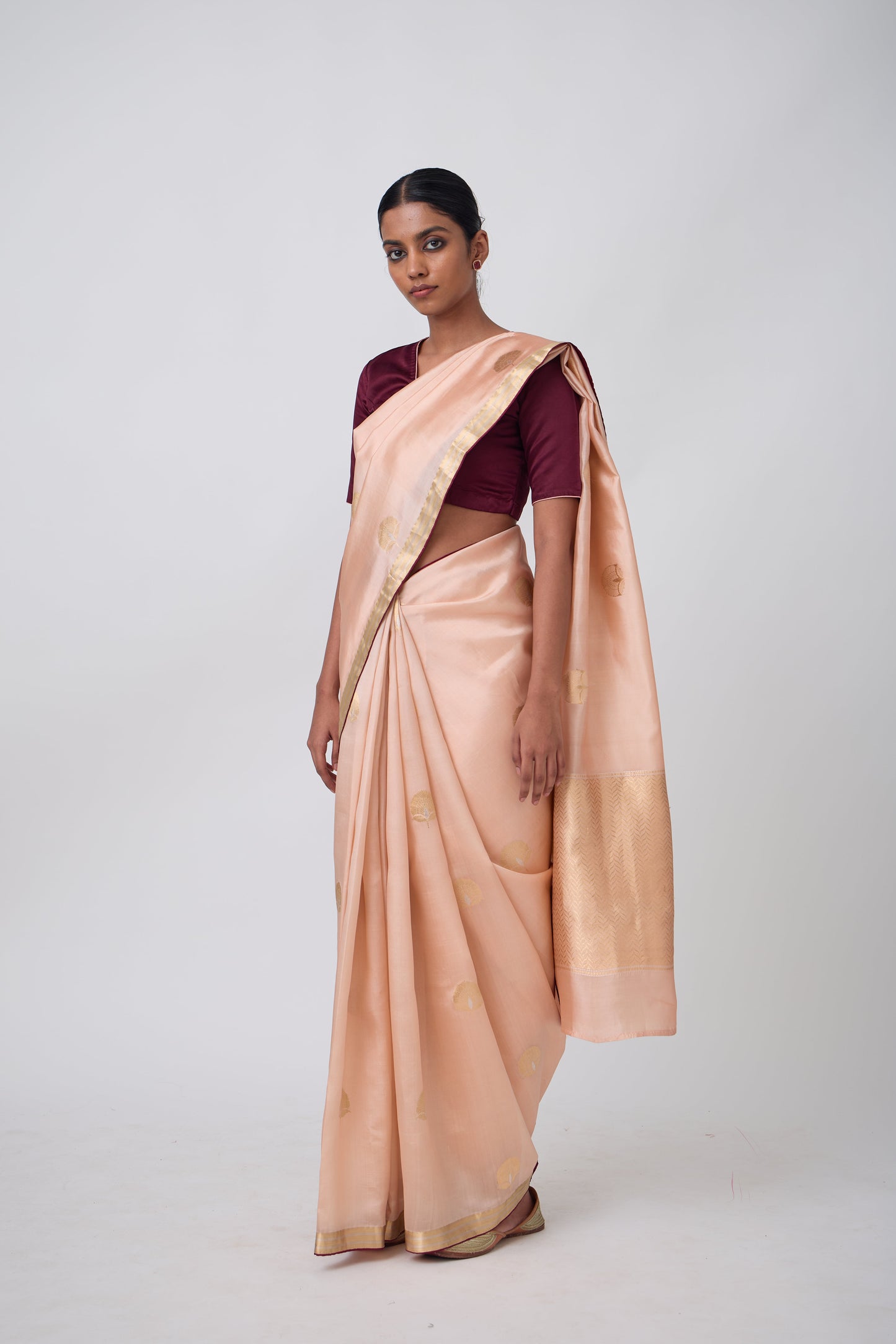 Booti - Peach Silk Saree