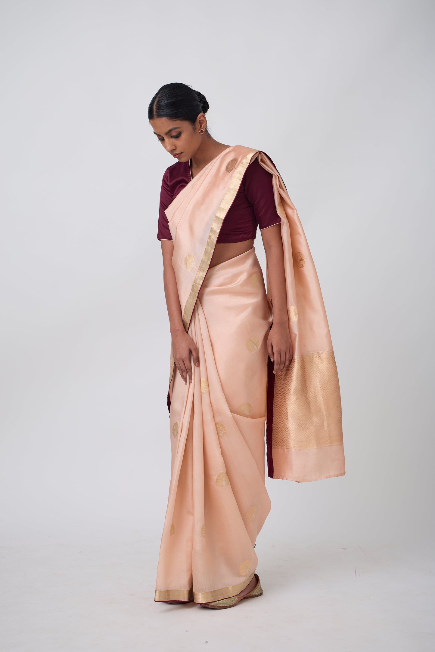 Booti - Peach Silk Saree
