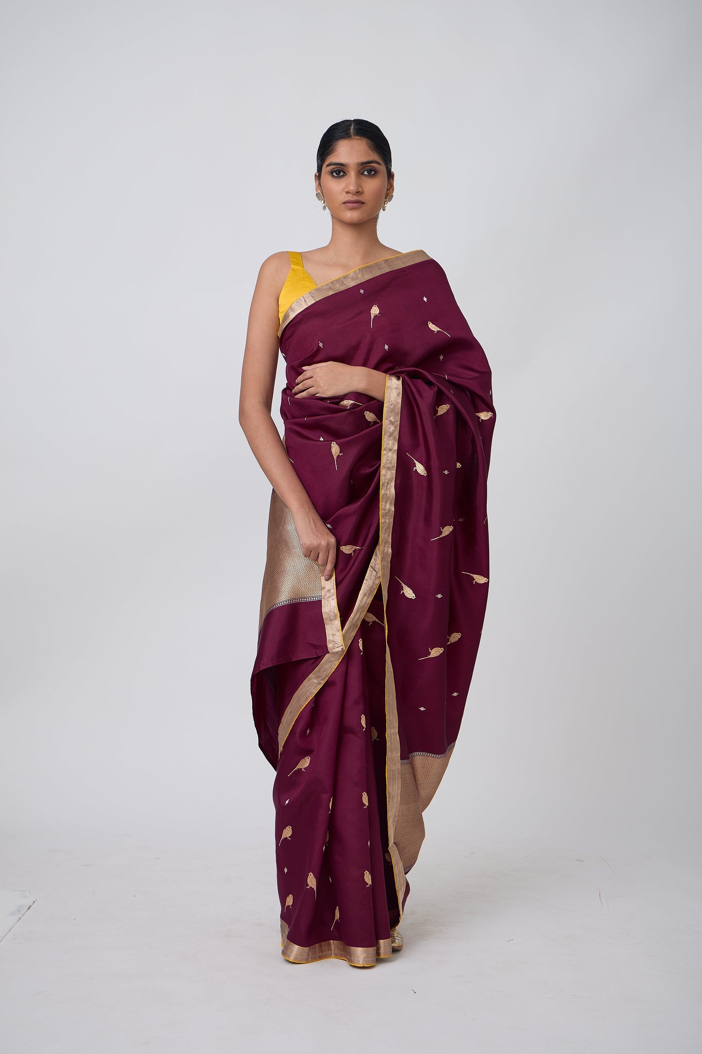 Booti - Wine Silk Saree
