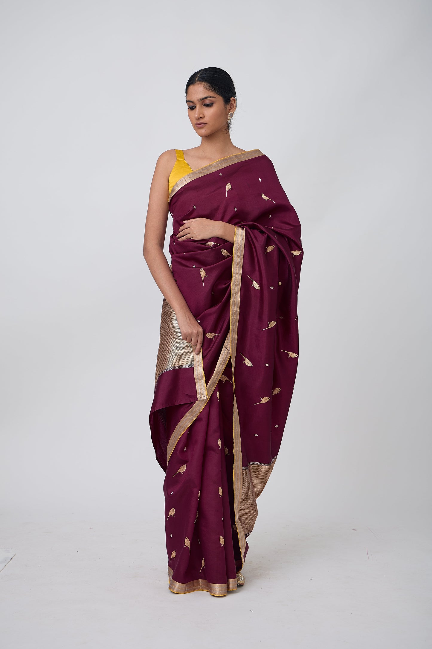 Booti - Wine Silk Saree