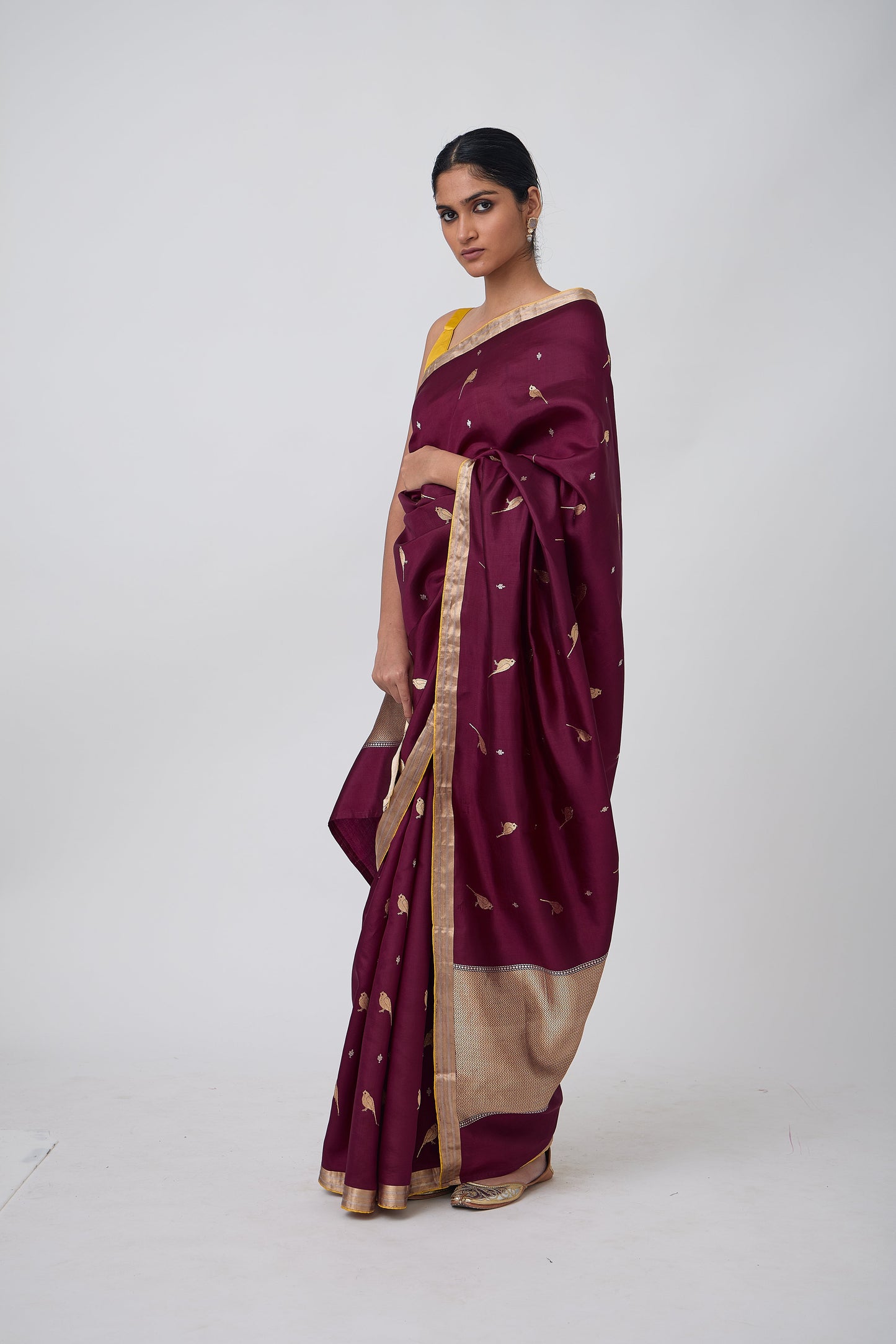 Booti - Wine Silk Saree