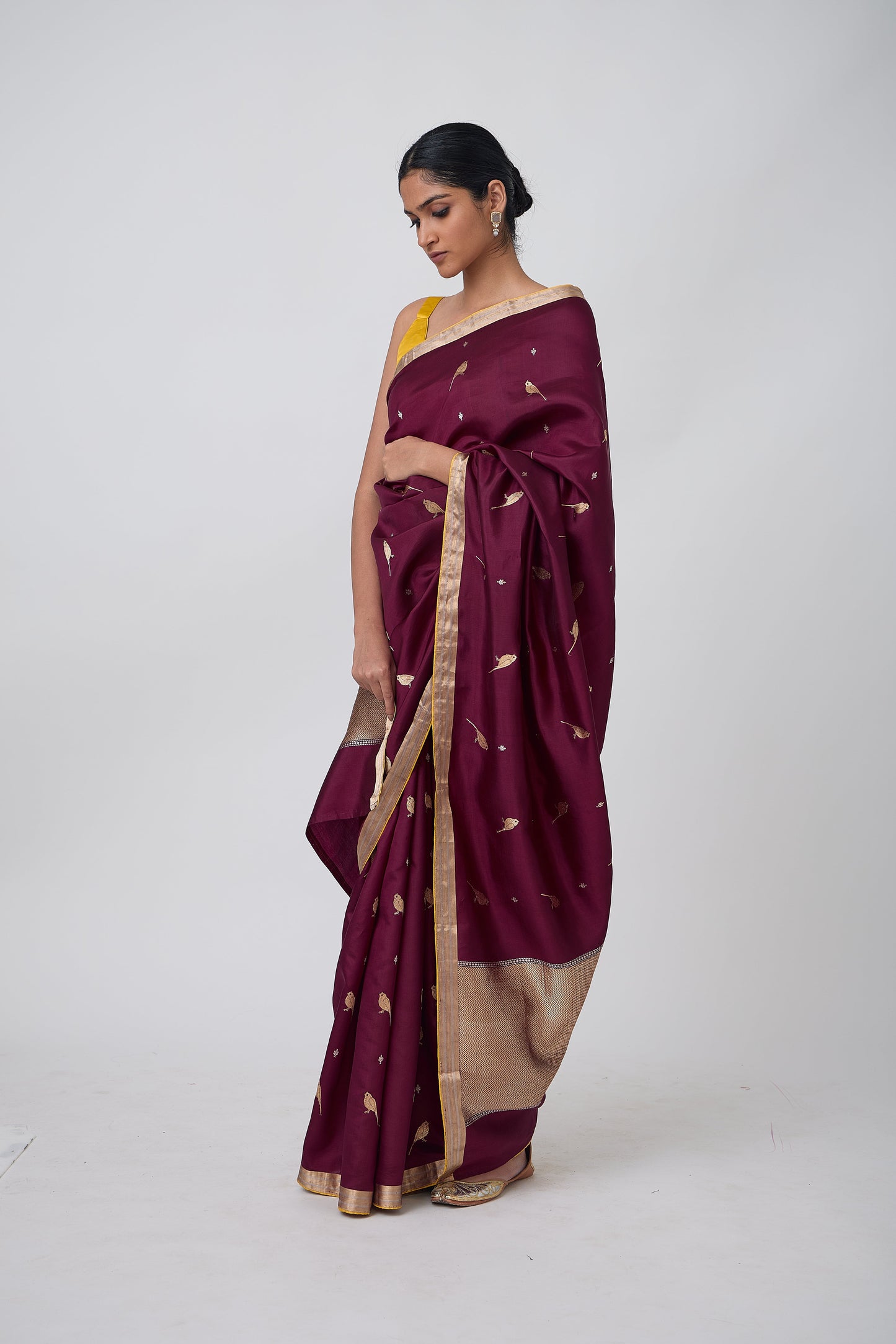 Booti - Wine Silk Saree