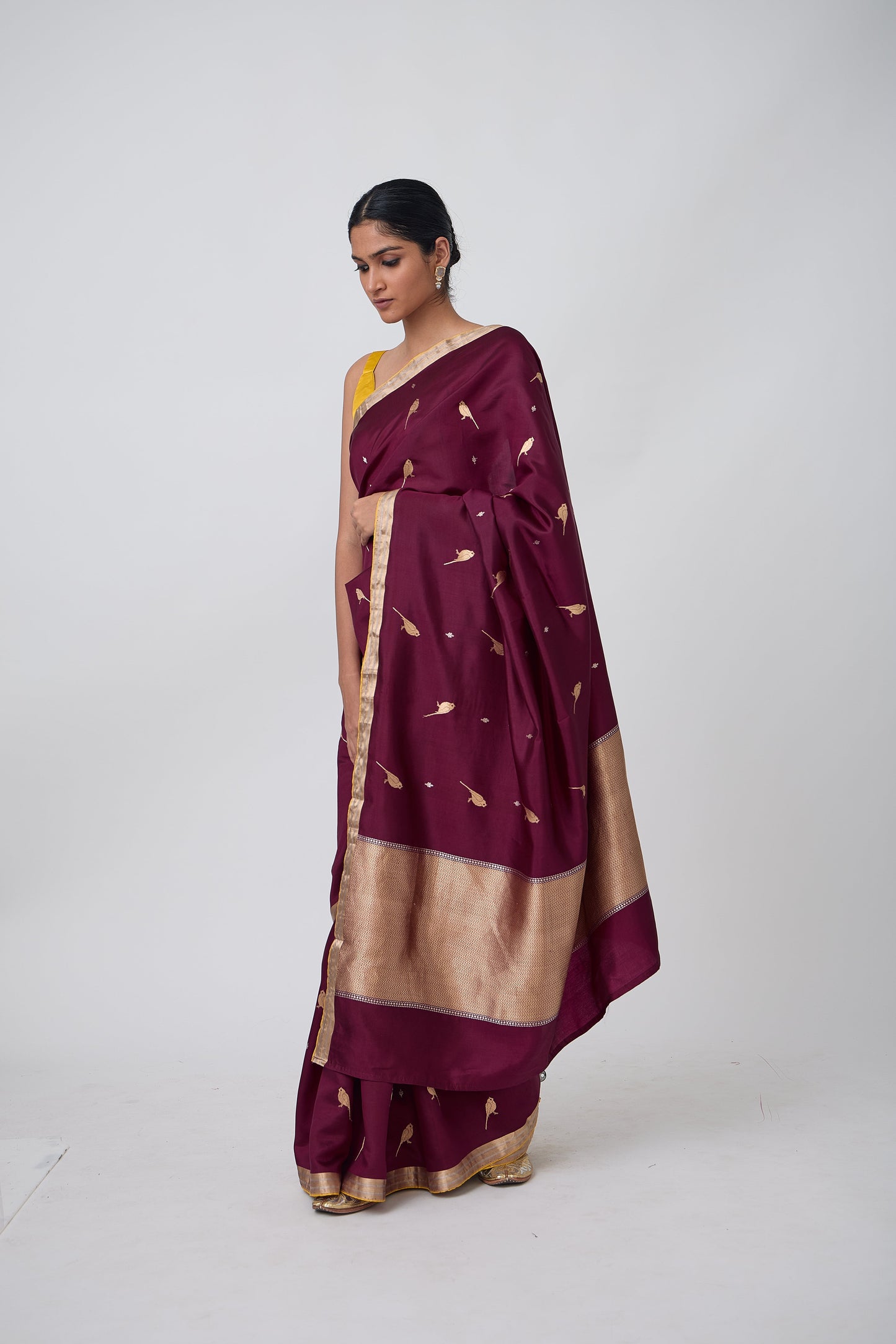 Booti - Wine Silk Saree