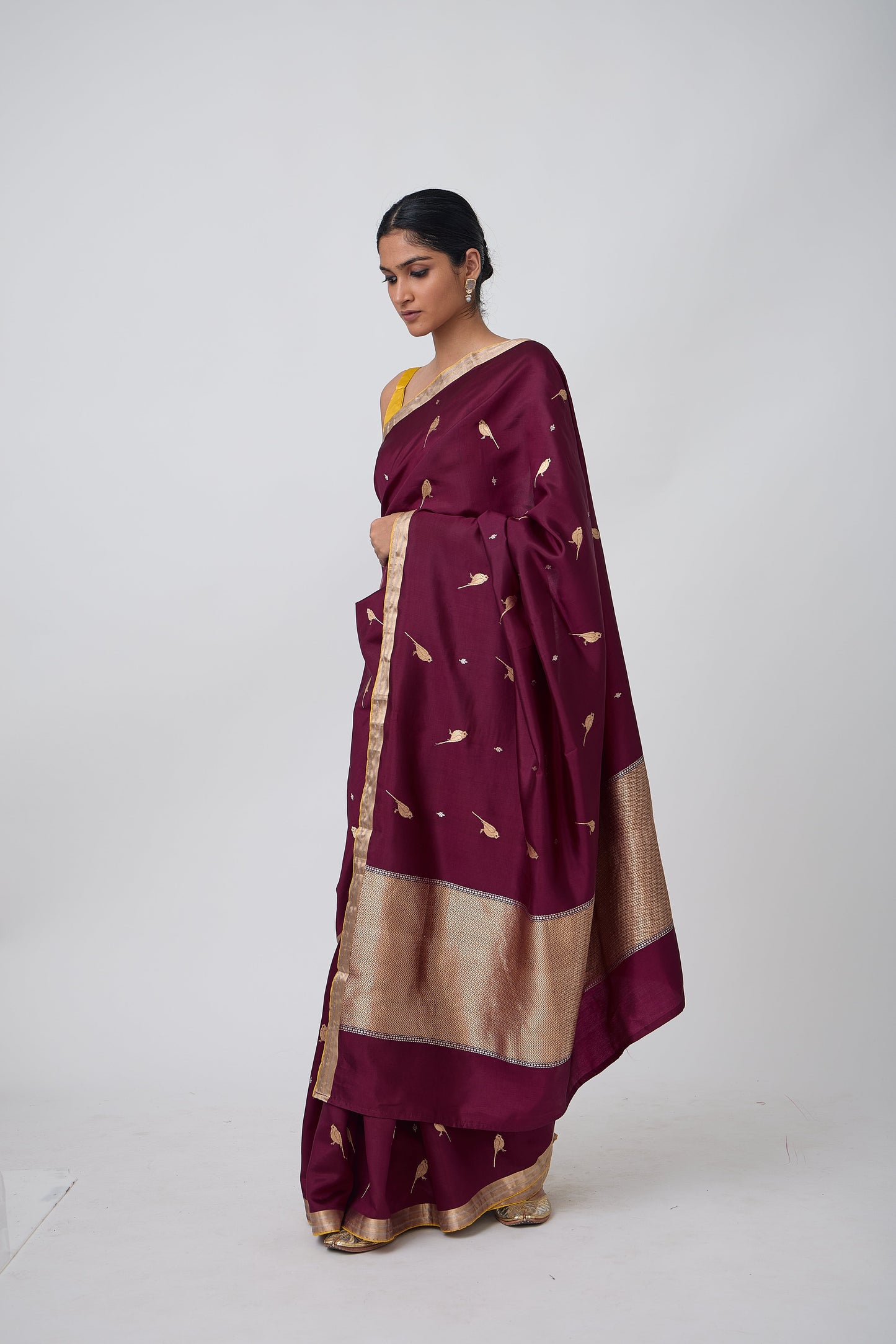 Booti - Wine Silk Saree