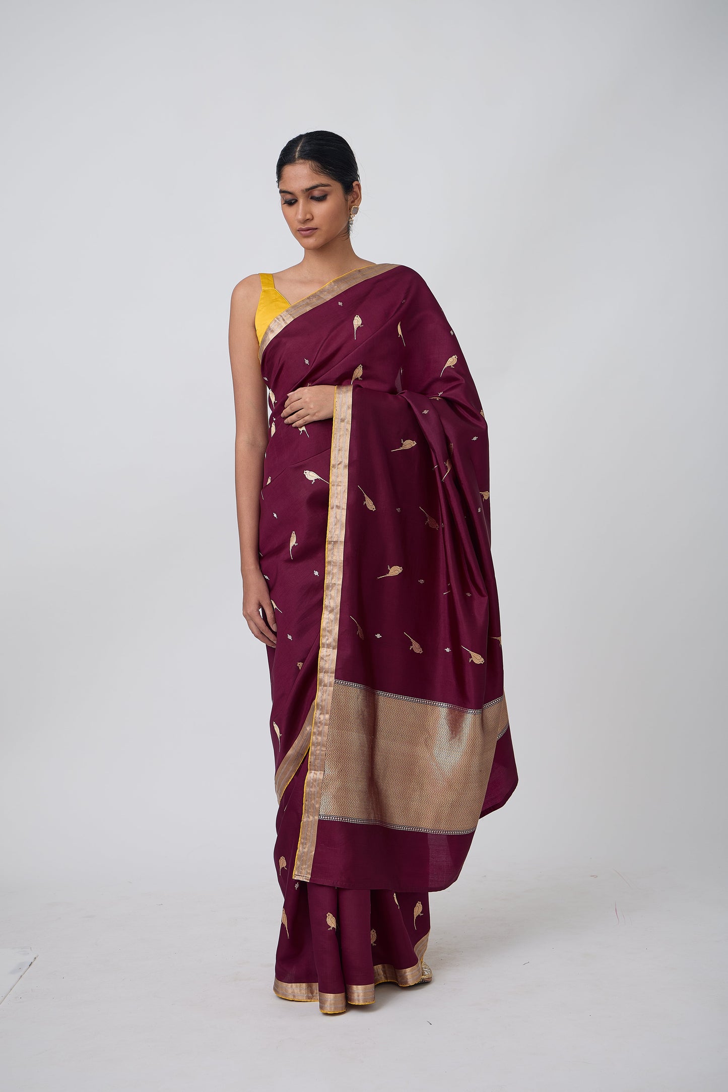 Booti - Wine Silk Saree