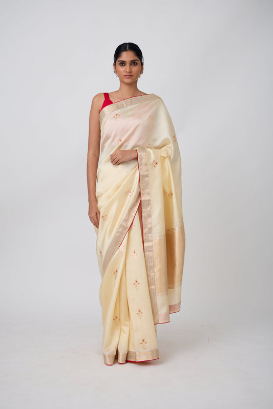 Booti - Beige Silk Saree