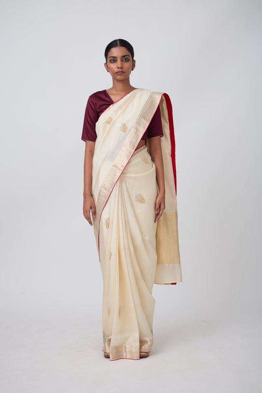 Booti - Beige Silk Saree