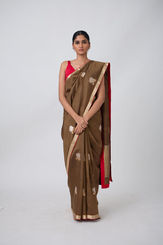 Booti - Brown Silk Saree