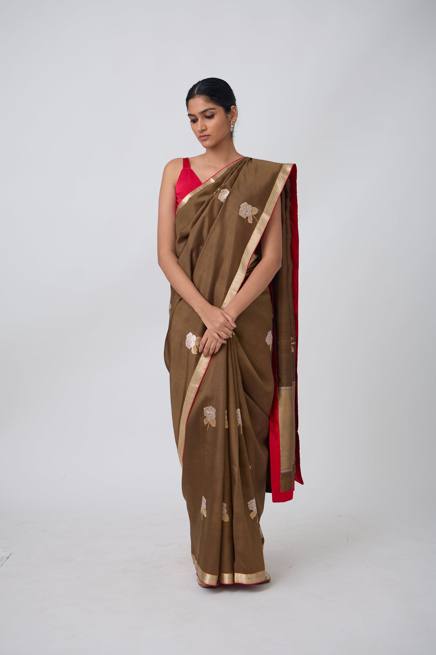 Booti - Brown Silk Saree
