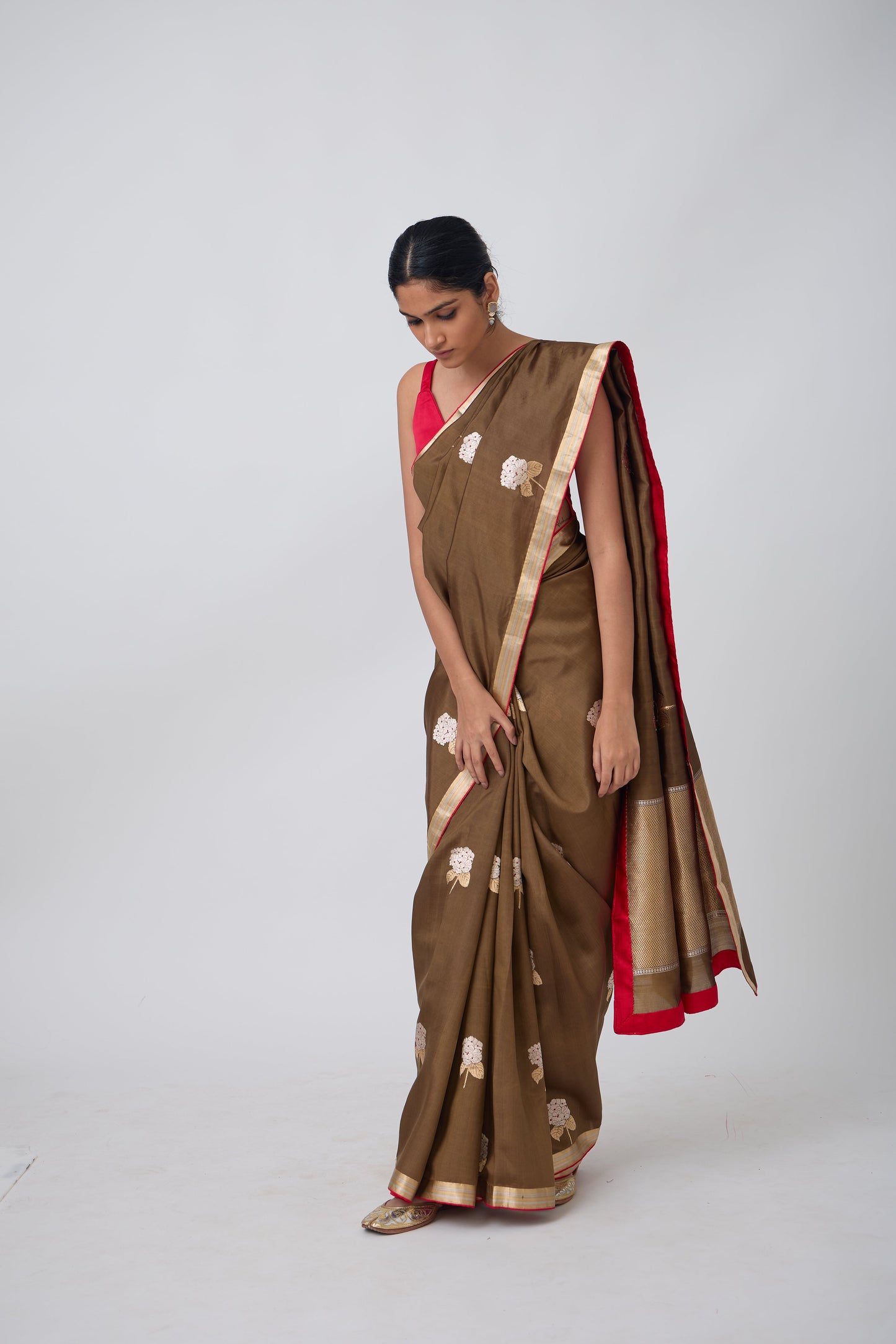 Booti - Brown Silk Saree