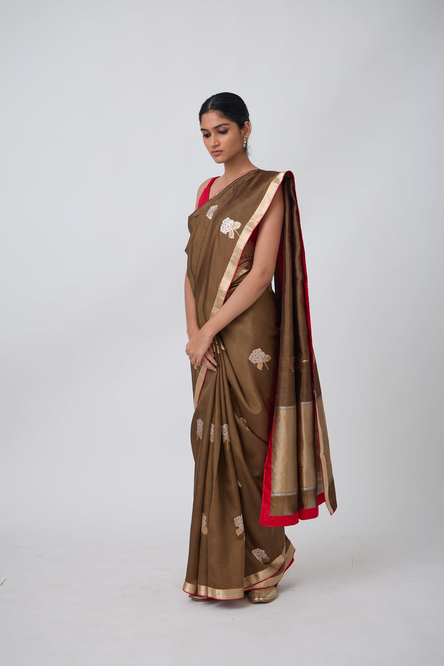 Booti - Brown Silk Saree
