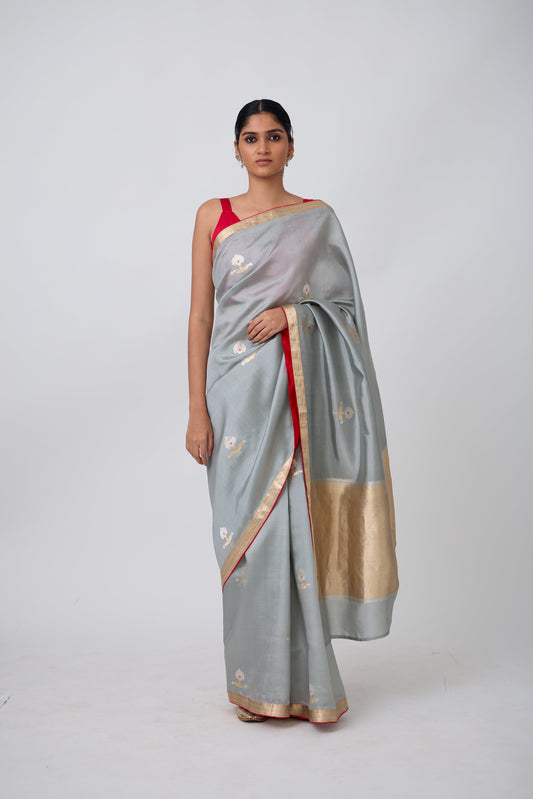 Booti -Grey Silk Saree