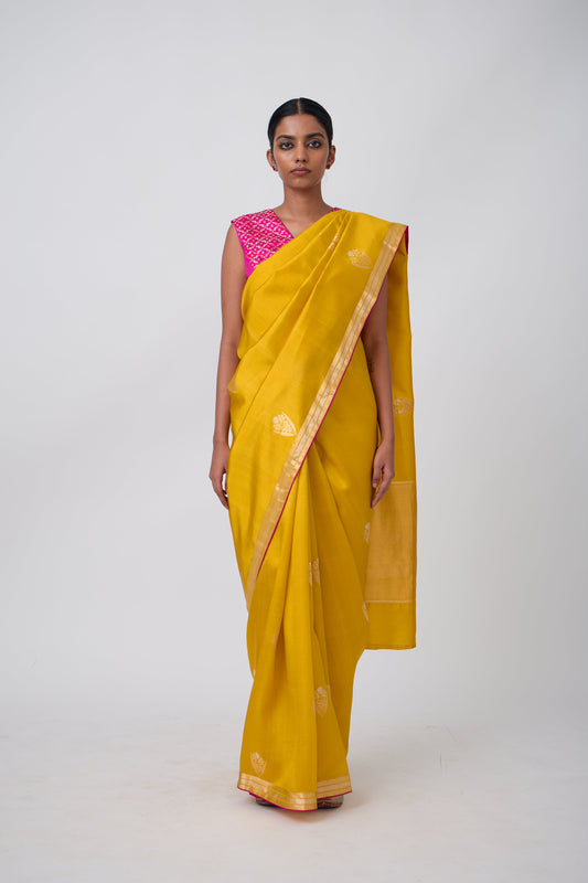 Booti - Mustard Silk Saree