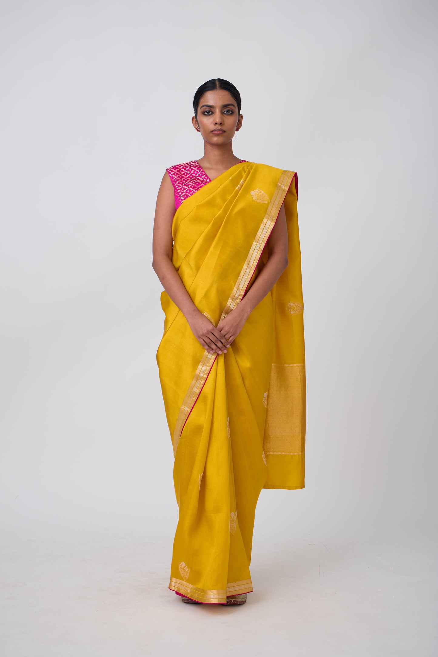 Booti - Mustard Silk Saree