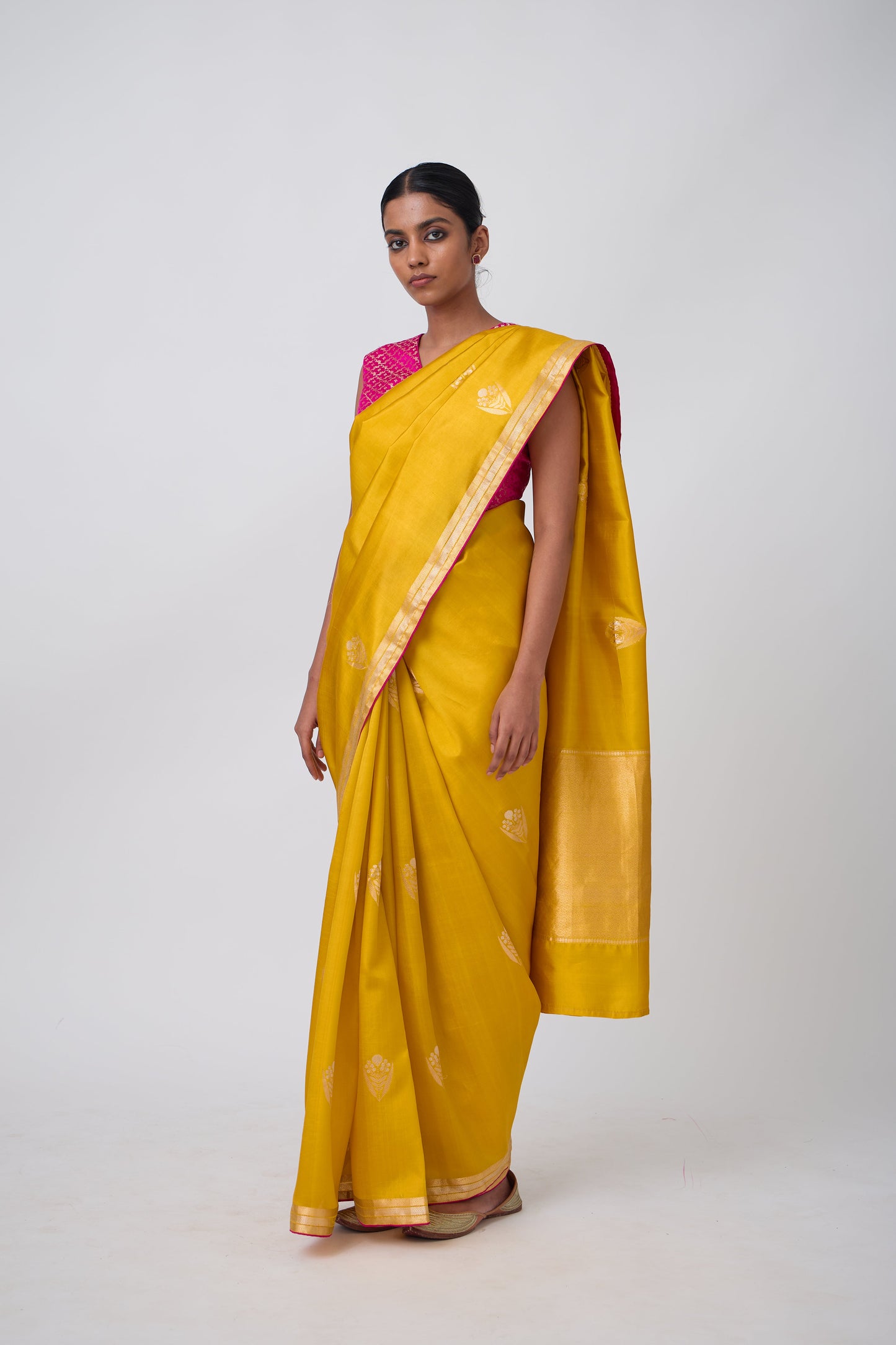 Booti - Mustard Silk Saree