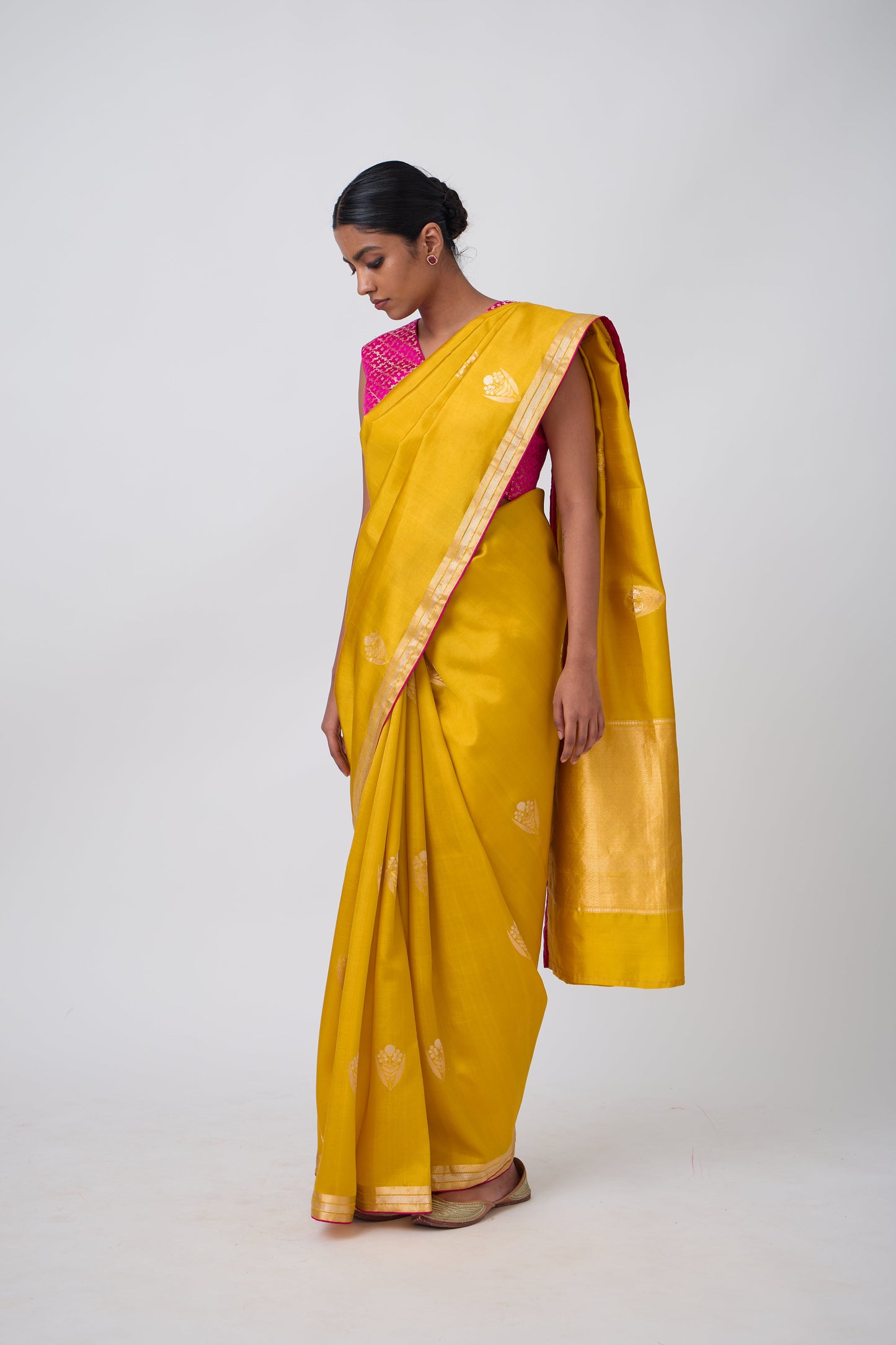 Booti - Mustard Silk Saree