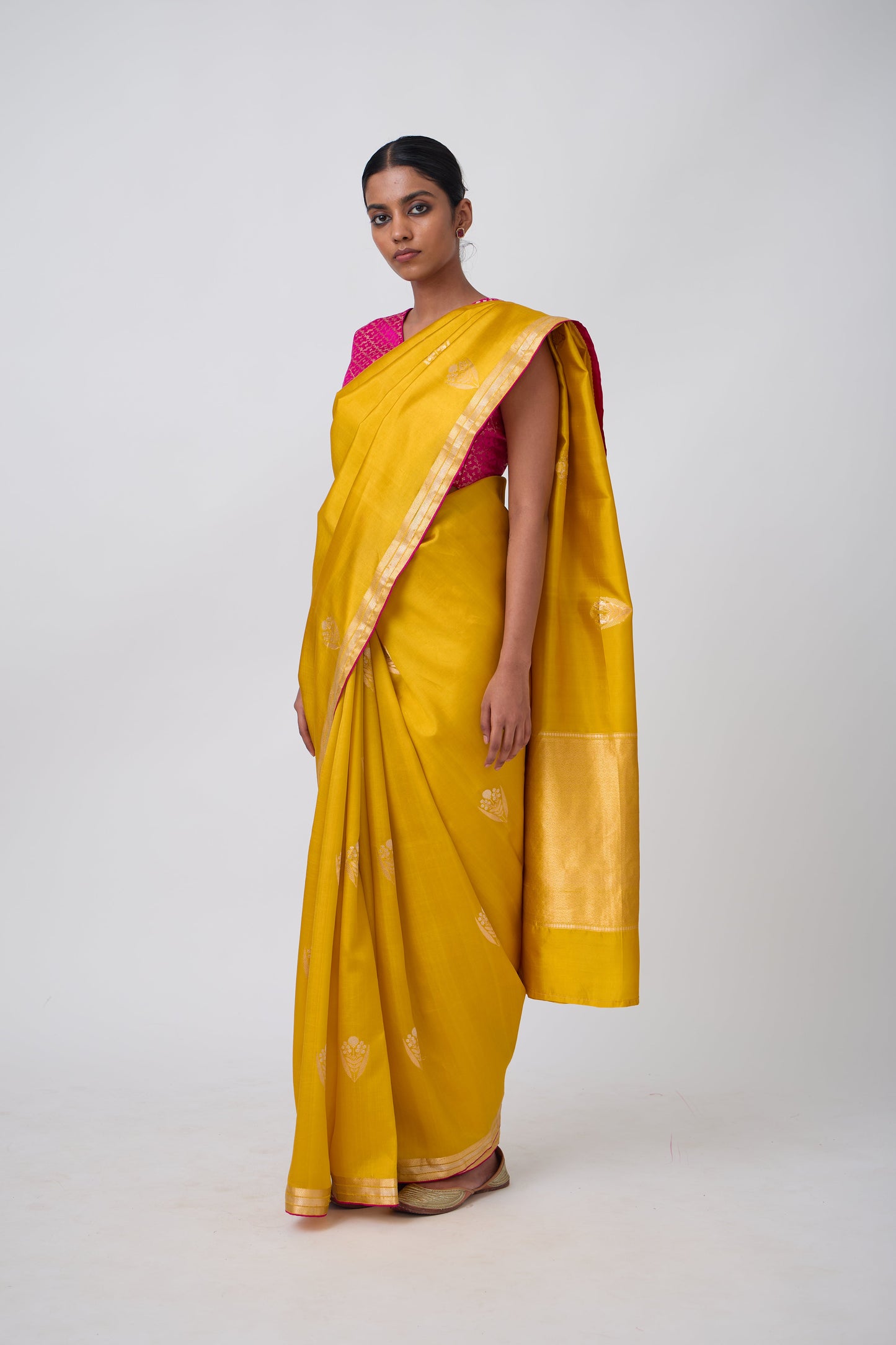 Booti - Mustard Silk Saree