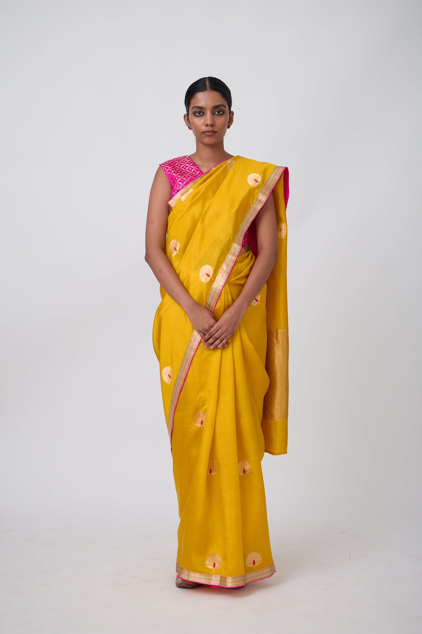 Booti - Mustard Silk Saree