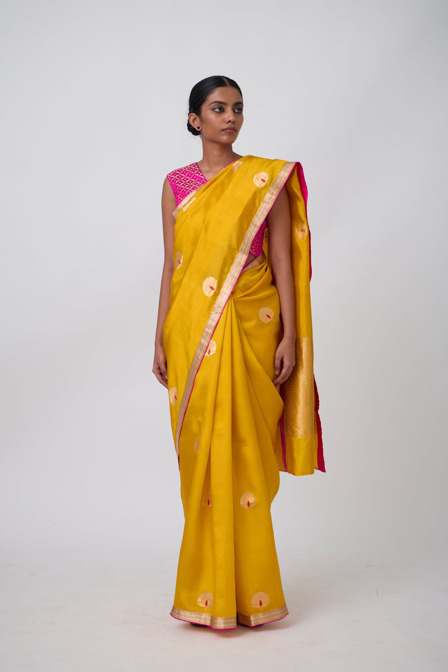 Booti - Mustard Silk Saree