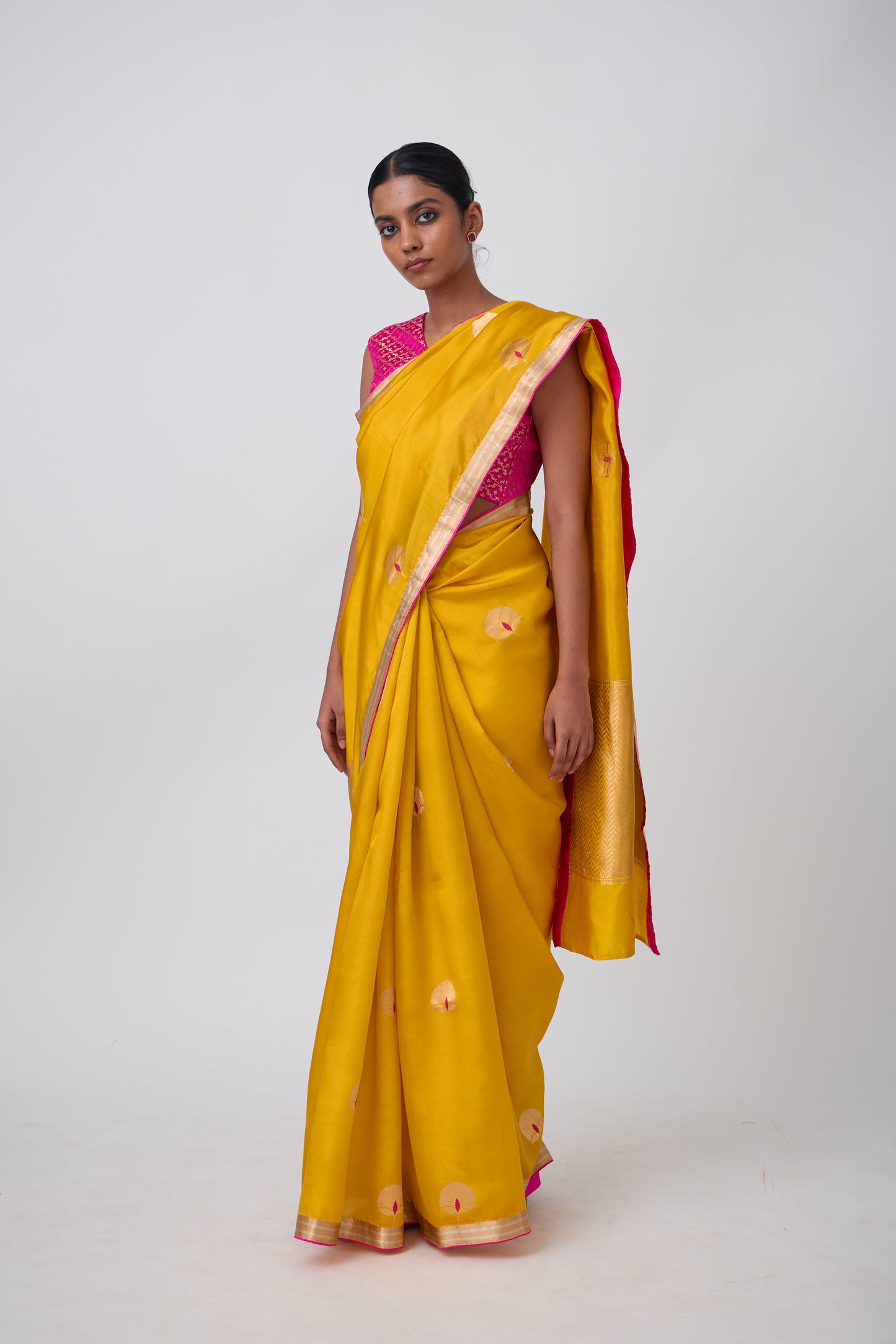 Booti - Mustard Silk Saree