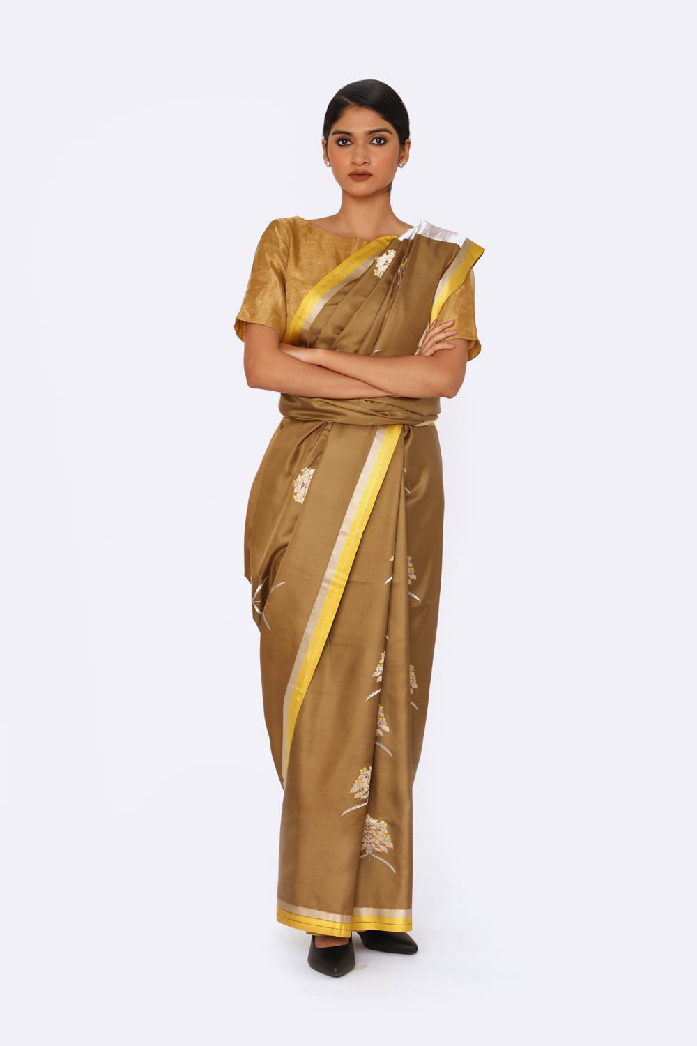 Prakriti - Beige Katan Silk Saree