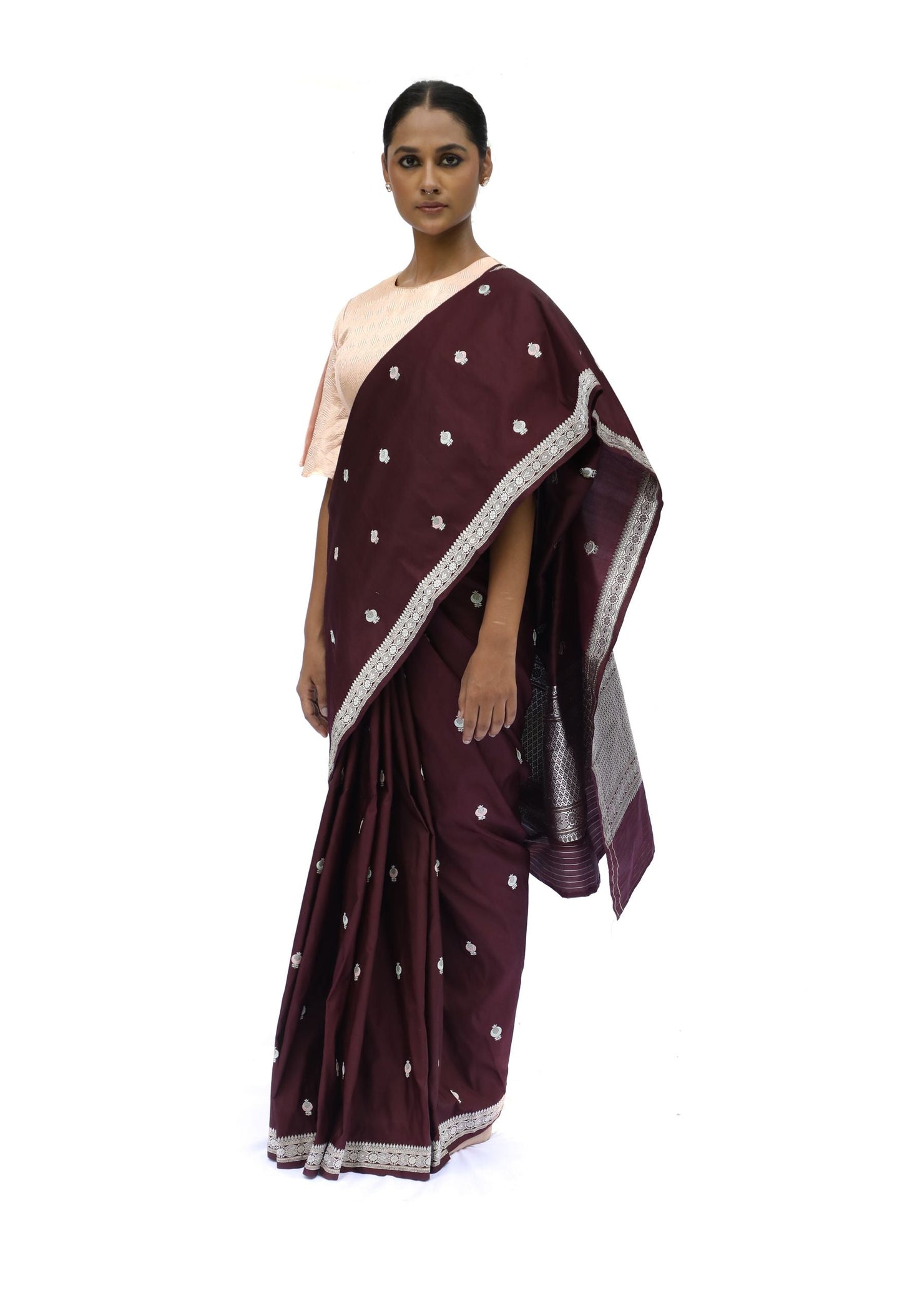 SAROJ - dark maroon katan silk saree