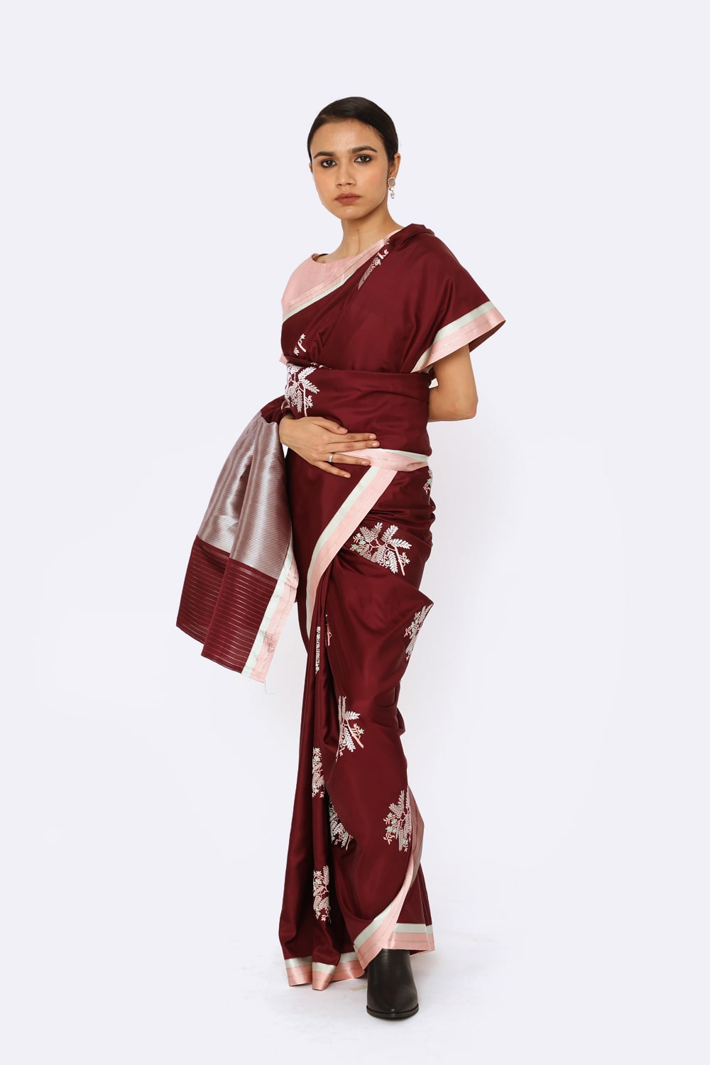 Prakriti - Wine Katan Silk Saree