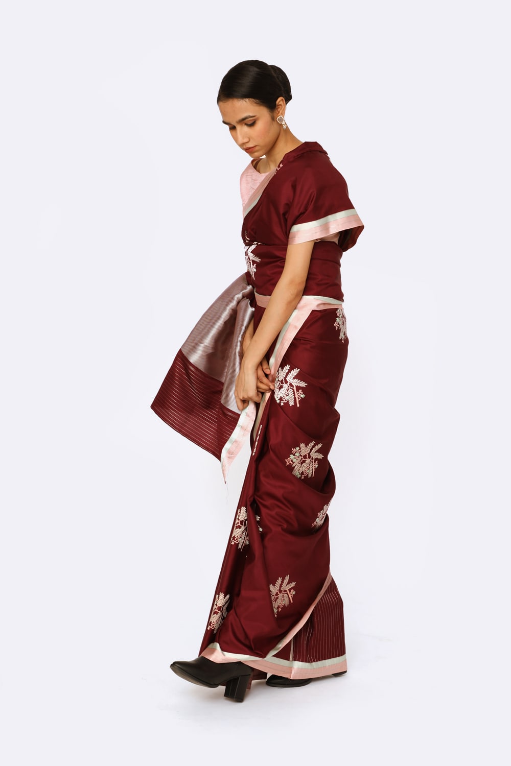 Prakriti - Wine Katan Silk Saree