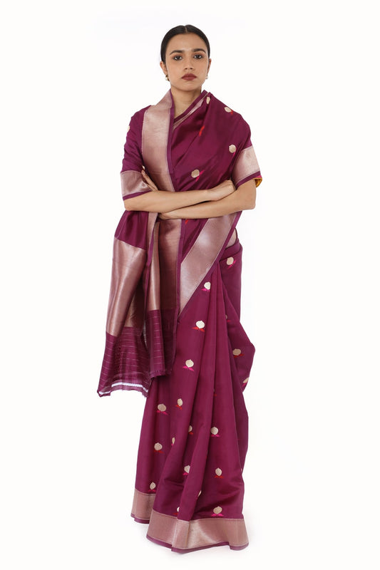 BOA -  Wine Chanderi Silk Saree